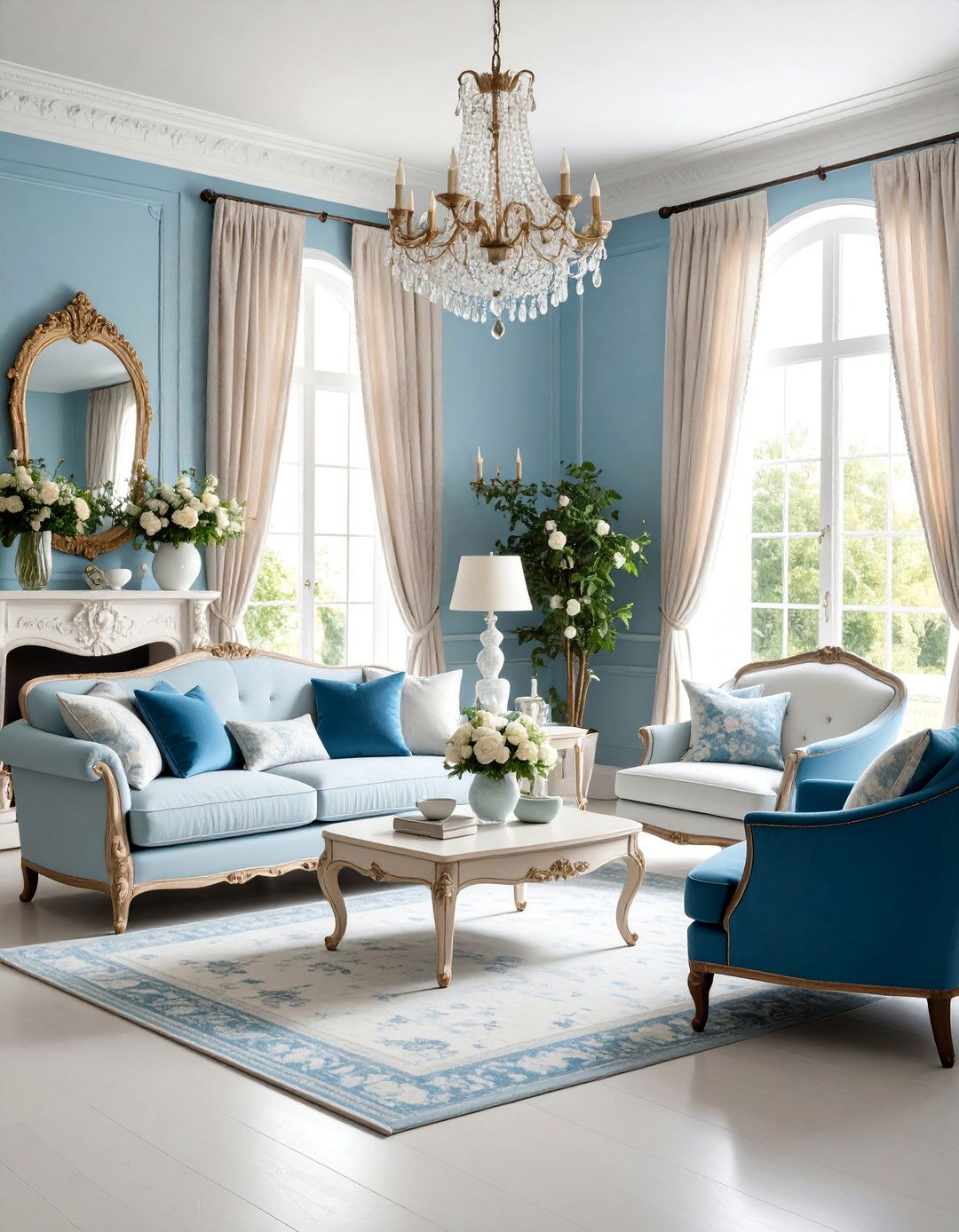 Shabby Chic Powder Blue and Pearl Grey Romantic Living Room - 25 Blue and Grey Living Room Ideas
