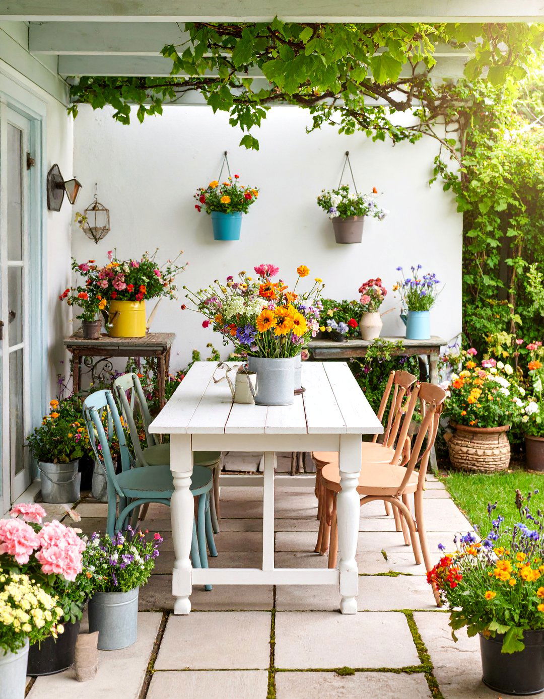 Shabby Chic Rustic Patio with Distressed Furniture - 25 Rustic Patio Ideas