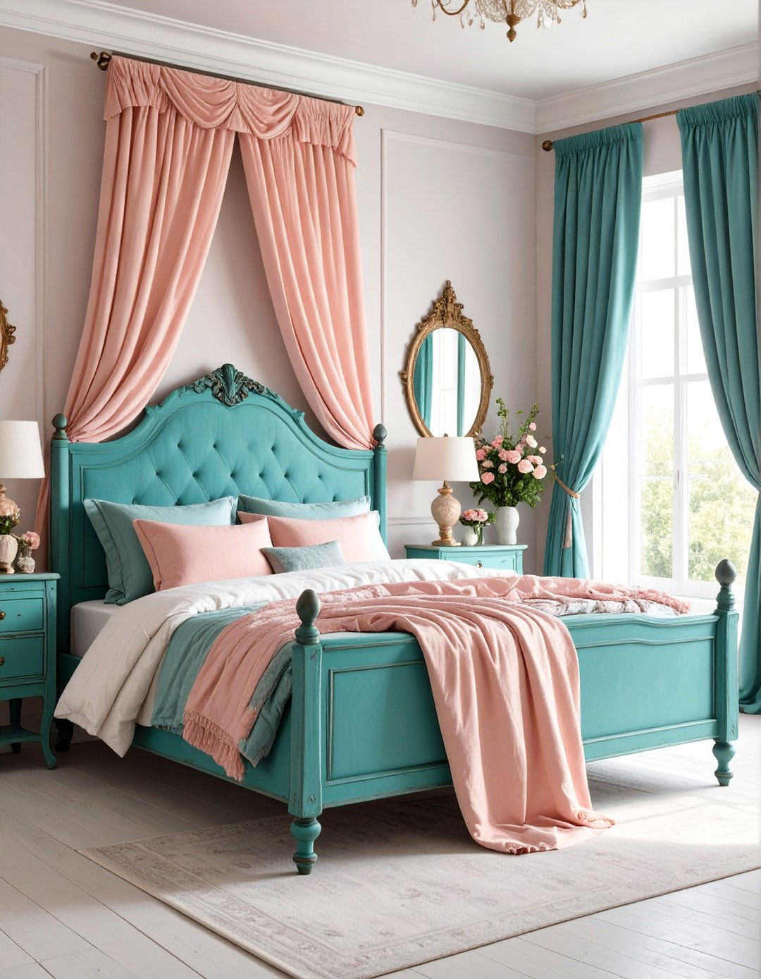 Shabby Chic Teal and Powder Pink Bedroom with Distressed Finishes - 25 Teal and Pink Bedroom Ideas