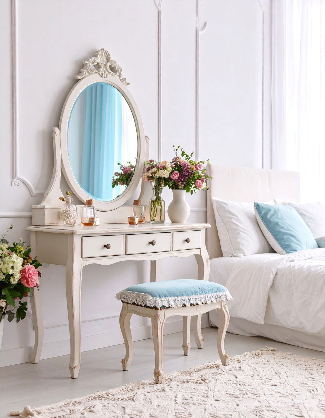 Shabby Chic Vanity with Vintage Romance - 25 Makeup Vanity Ideas