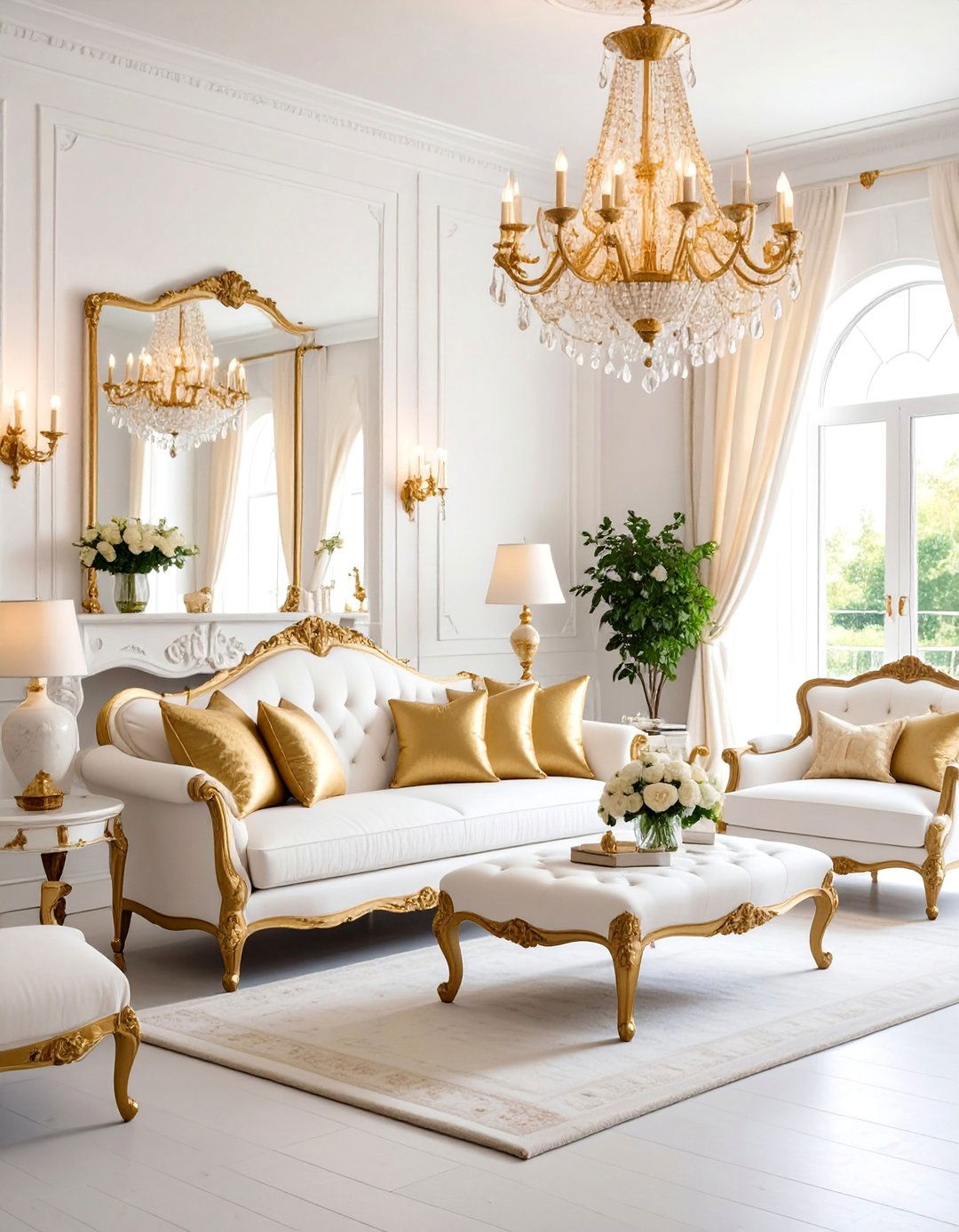 Shabby Chic White and Gold Living Room - 25 White and Gold Living Room Ideas