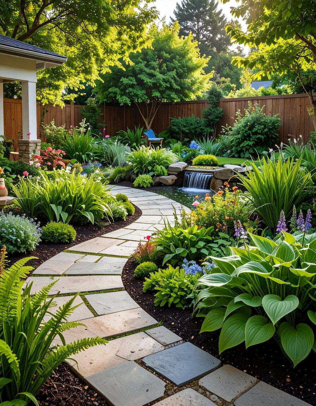 Shade Garden Oasis with Hostas and Ferns - 25 Front Yard Landscaping Ideas