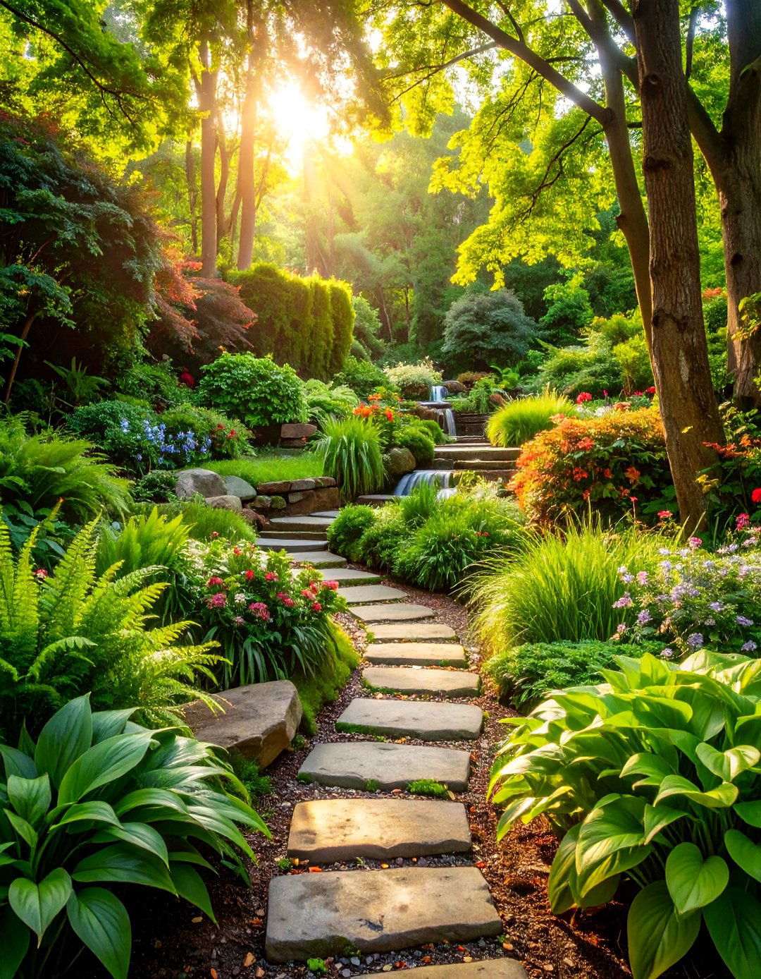 Shade Garden Terraced Landscape with Hostas and Ferns - 25 Terraced Garden Ideas