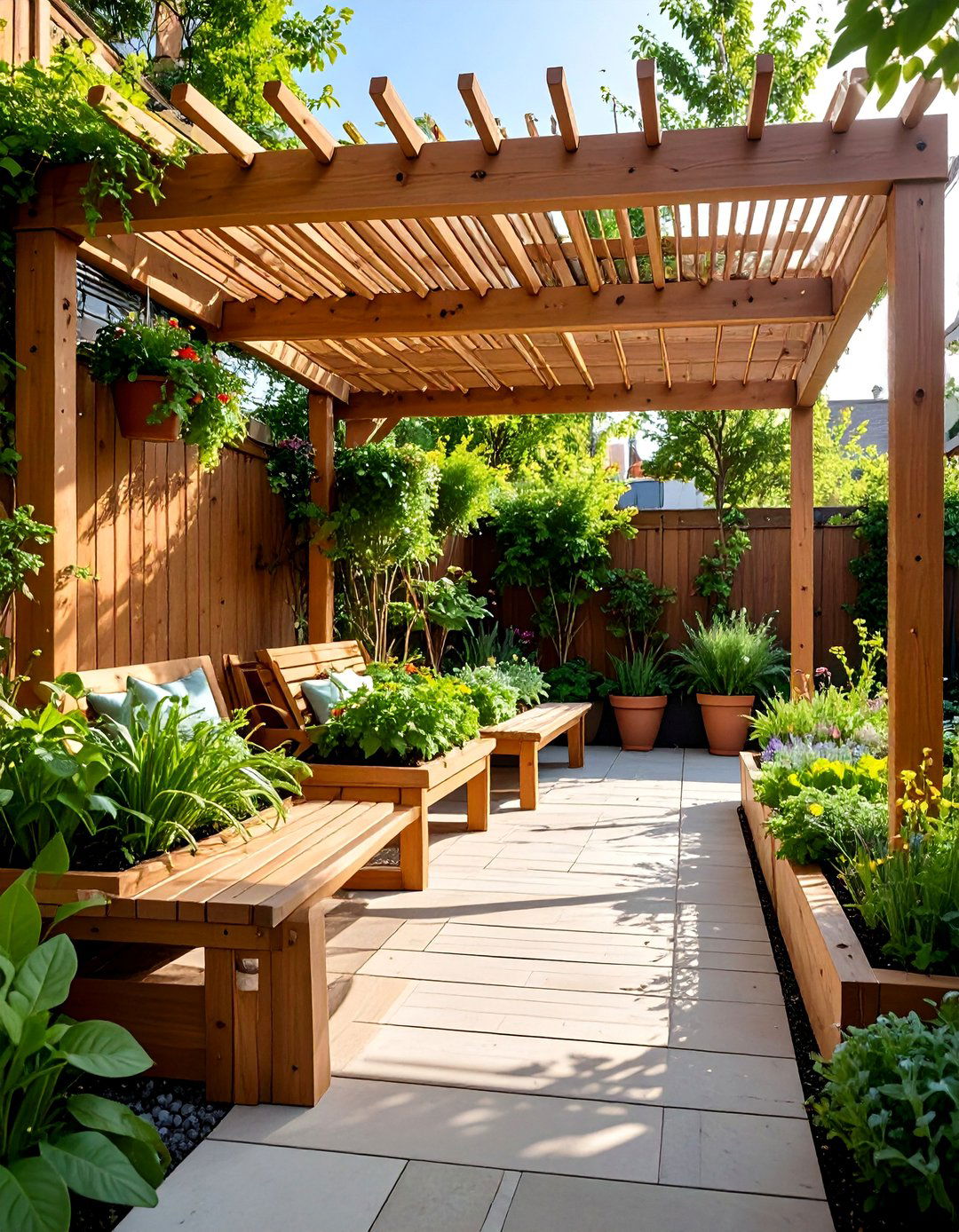 Shade Pergola with Built In Planter Benches - 25 Garden Shade Ideas