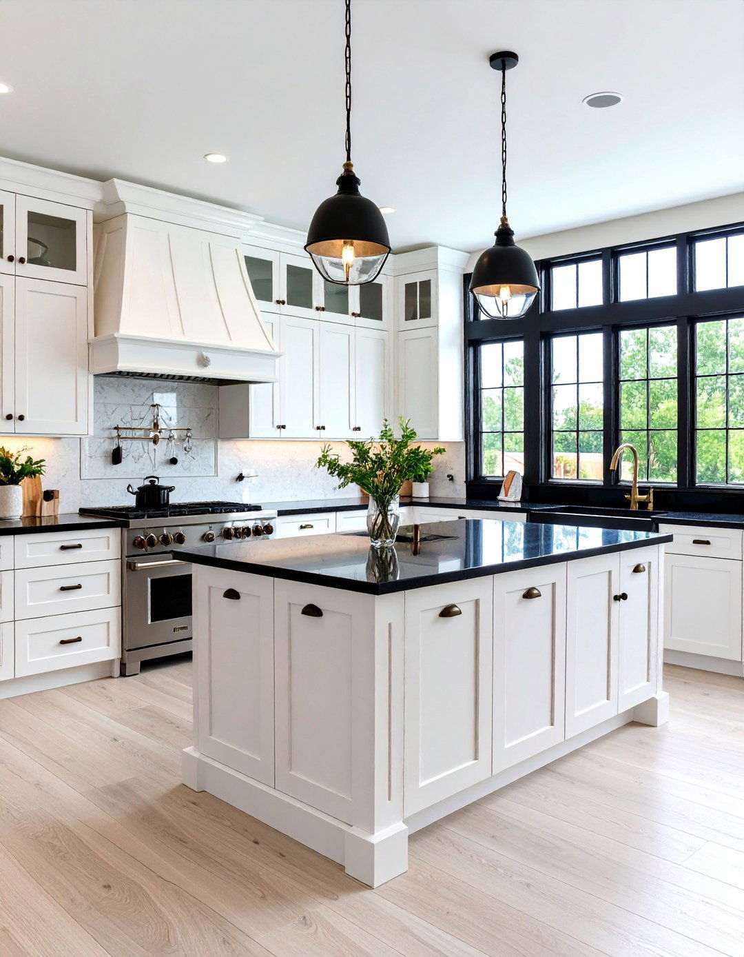 Shaker Kitchen with Black Window Trim - 25 Black and White Kitchen Ideas