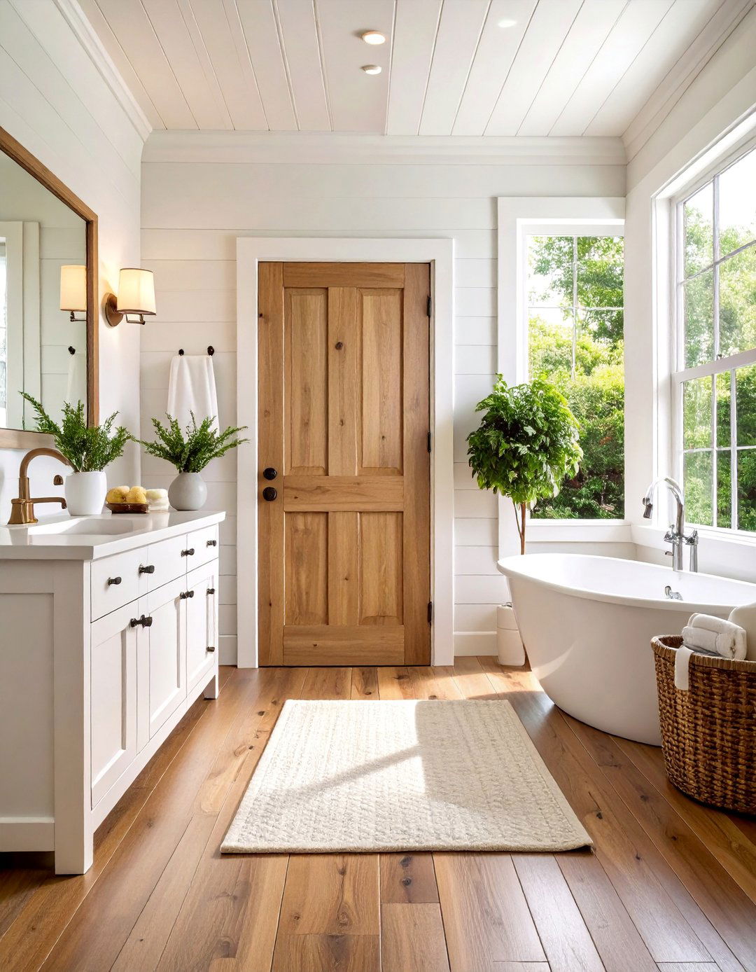Shaker Style Wooden Door with Flat Panel Design - 25 Bathroom Door Ideas