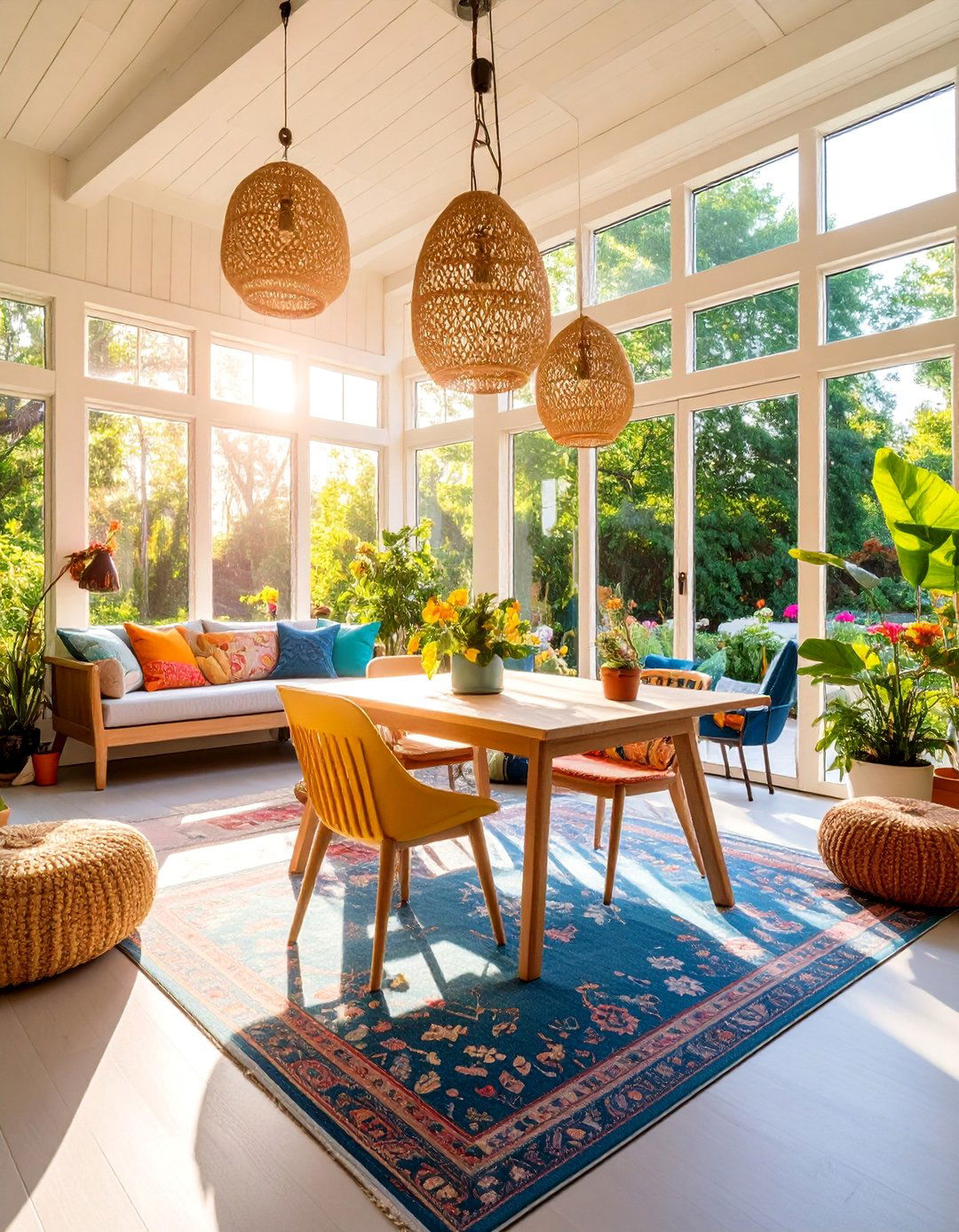 Shared Family Sunroom Office with Flexible Zones - 25 Sunroom Office Ideas