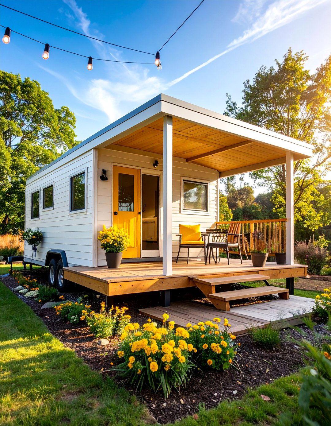 Shed Roof Porch with Extended Coverage - 25 Mobile Home Porch Ideas