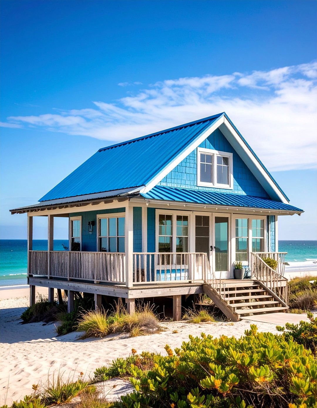 Shed Style Blue Metal Roof Beach House with Cedar Shingles - 25 houses with blue metal roofs