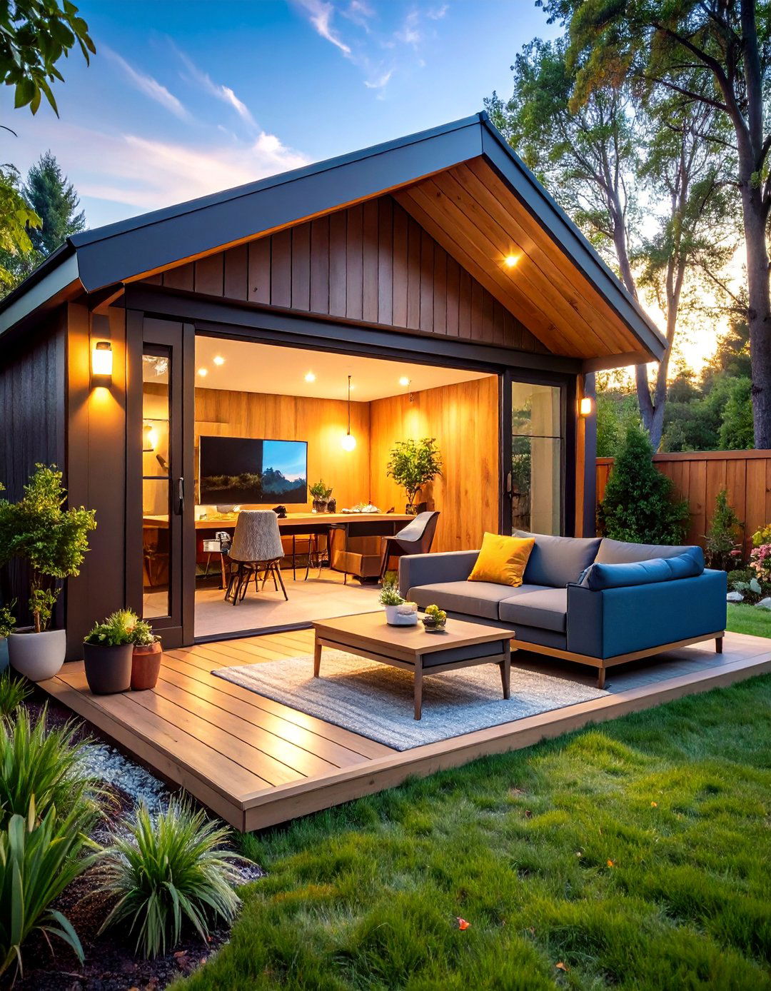 Shed Workshop Entertainment Center with Roll Up Door TV Display - 25 Outdoor Tv Ideas