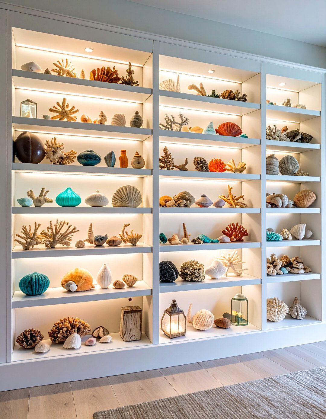Shell and Coral Display Shelving System - 25 Beach House Decor Ideas