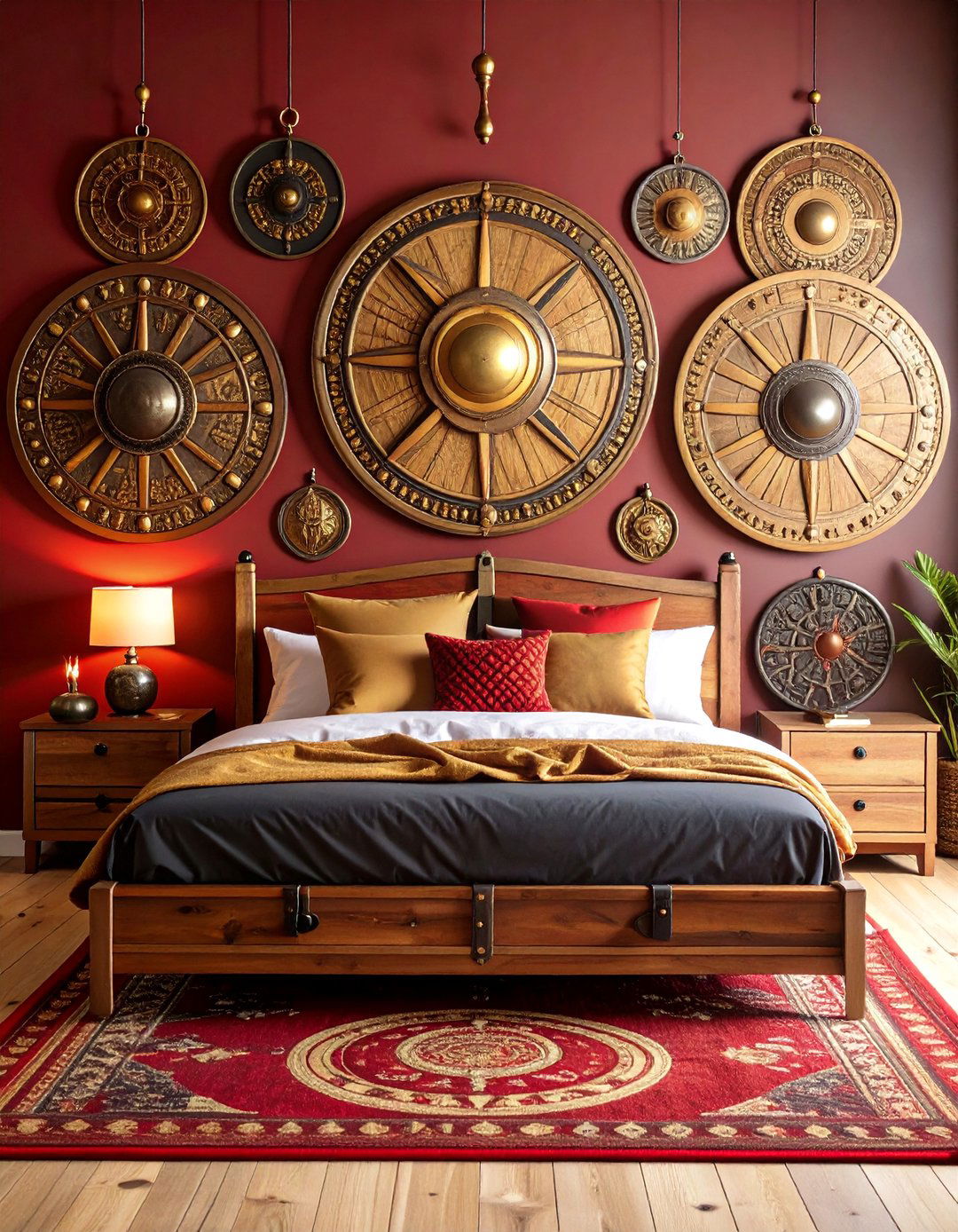 Shield Wall Viking Bedroom with Warrior Protection Symbols - 25 Viking Bedroom Ideas