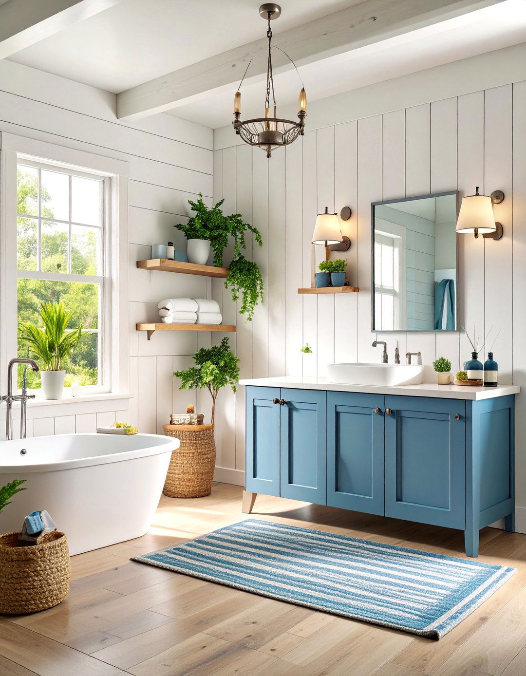 Shiplap Accent Wall in Warm White - 25 Bathroom Wall Ideas