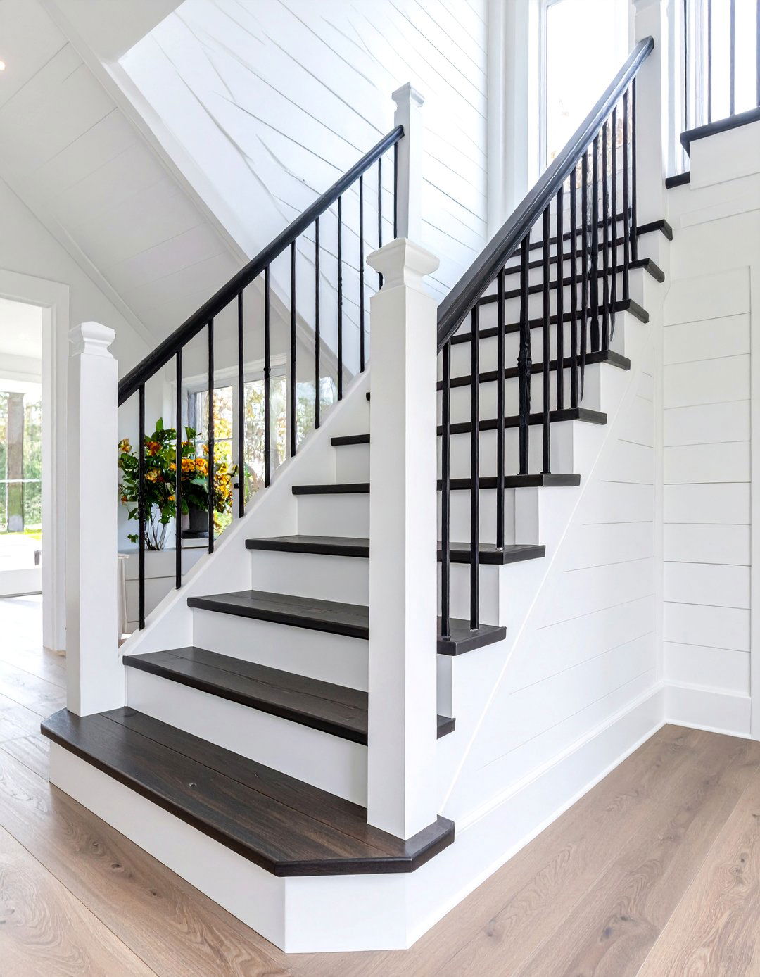 Shiplap Chevron Farmhouse Style - 25 Stair Riser Ideas