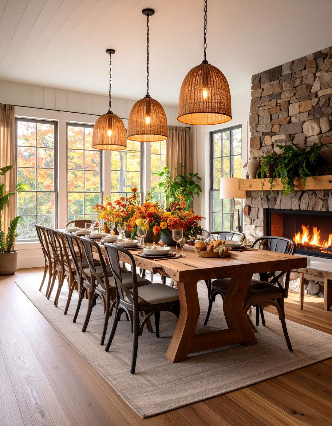 Shiplap Dining Room with Natural Stone Accents - 25 Shiplap Dining Room Wall Ideas