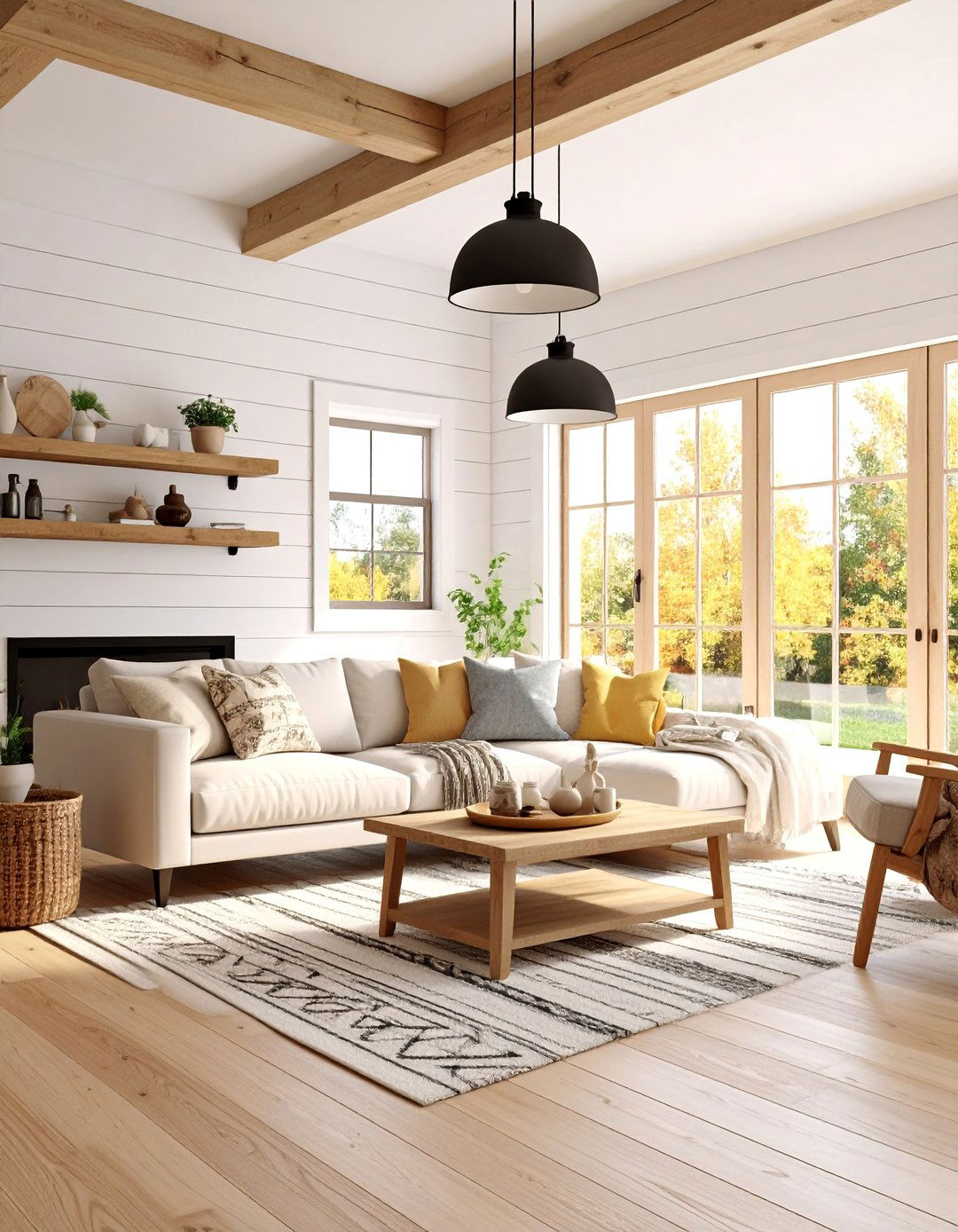 Shiplap Wall Accent with Modern Farmhouse Elements - 25 Cabin Decor Ideas