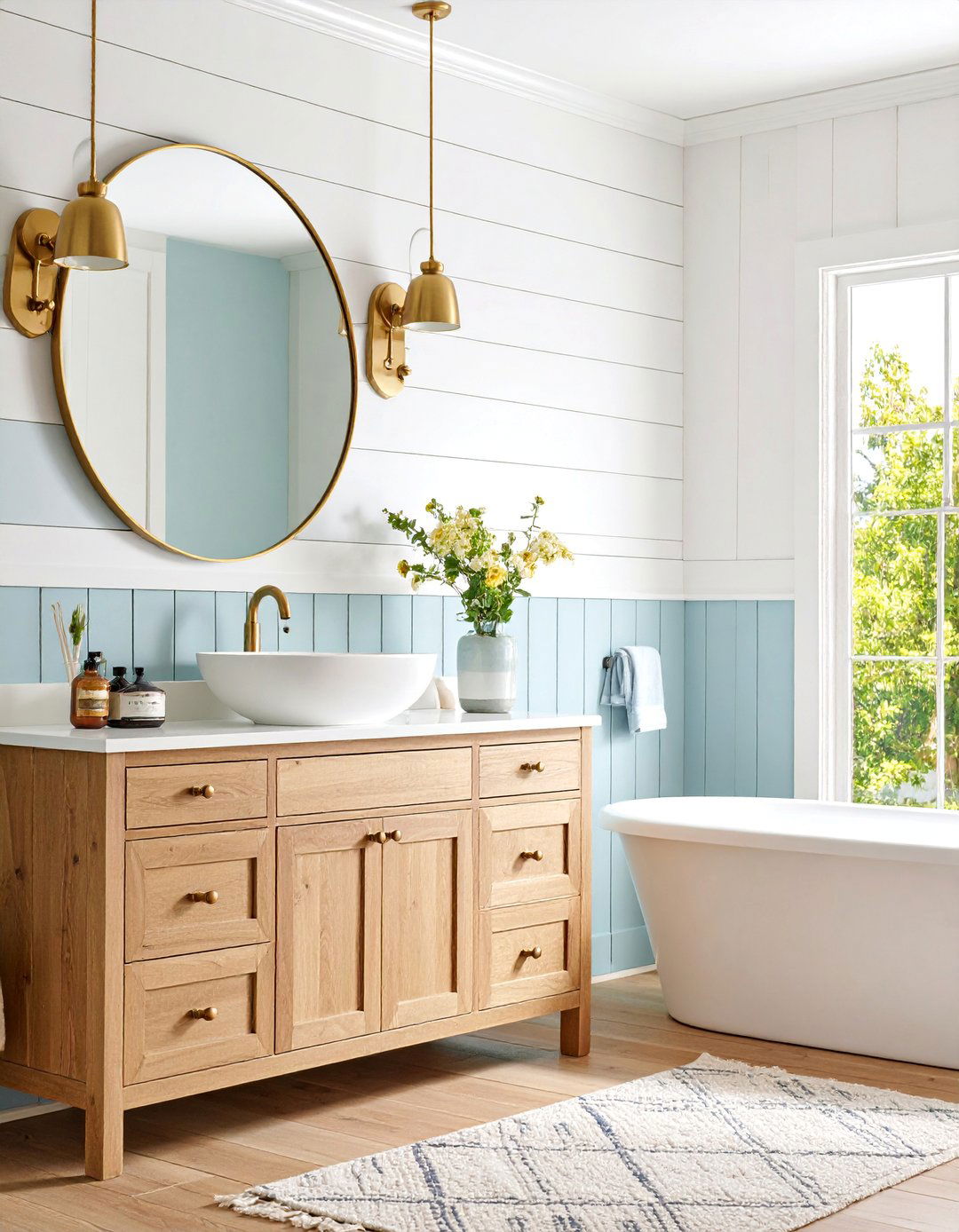 Shiplap Wall Bathroom with Vessel Sink - 25 Modern Farmhouse Bathroom Ideas
