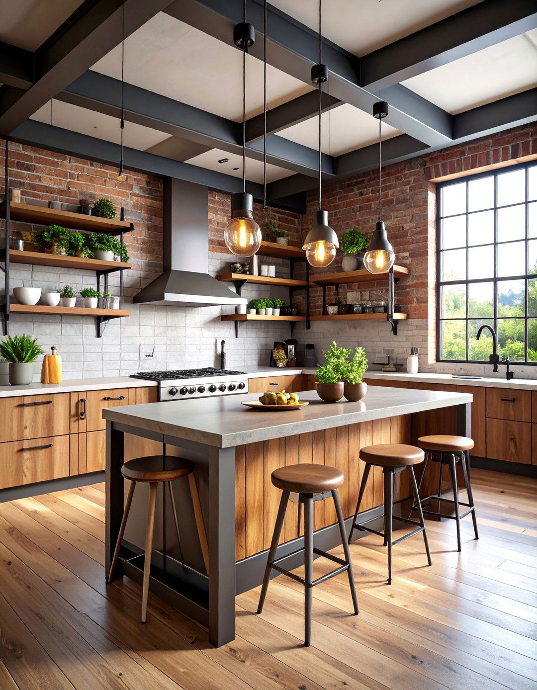 Shiplap with Industrial Black Steel and Edison Lighting - 25 Shiplap Backsplash Ideas for Your Kitchen