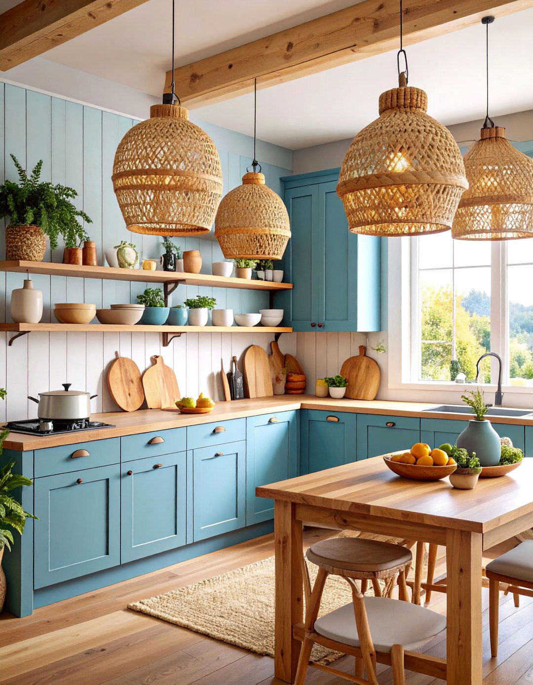 Shiplap with Woven Pendant and Natural Textures - 25 Shiplap Backsplash Ideas for Your Kitchen
