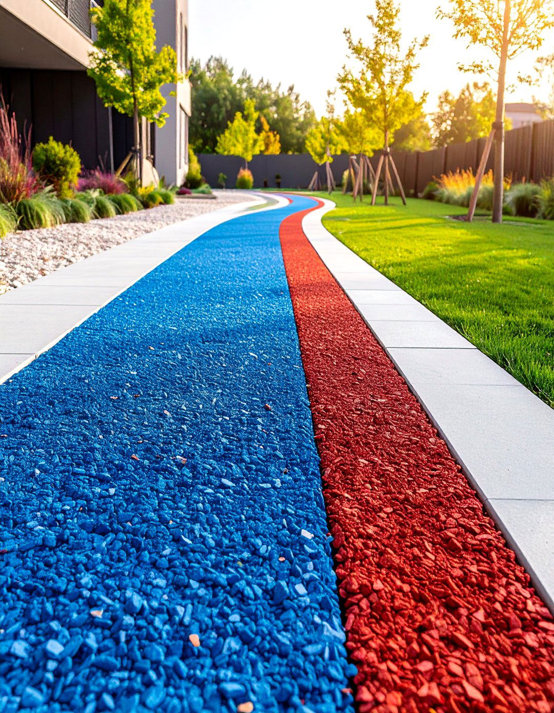 Shredded Rubber Pathway with Decorative Concrete Borders - 25 Mulch Pathway Ideas