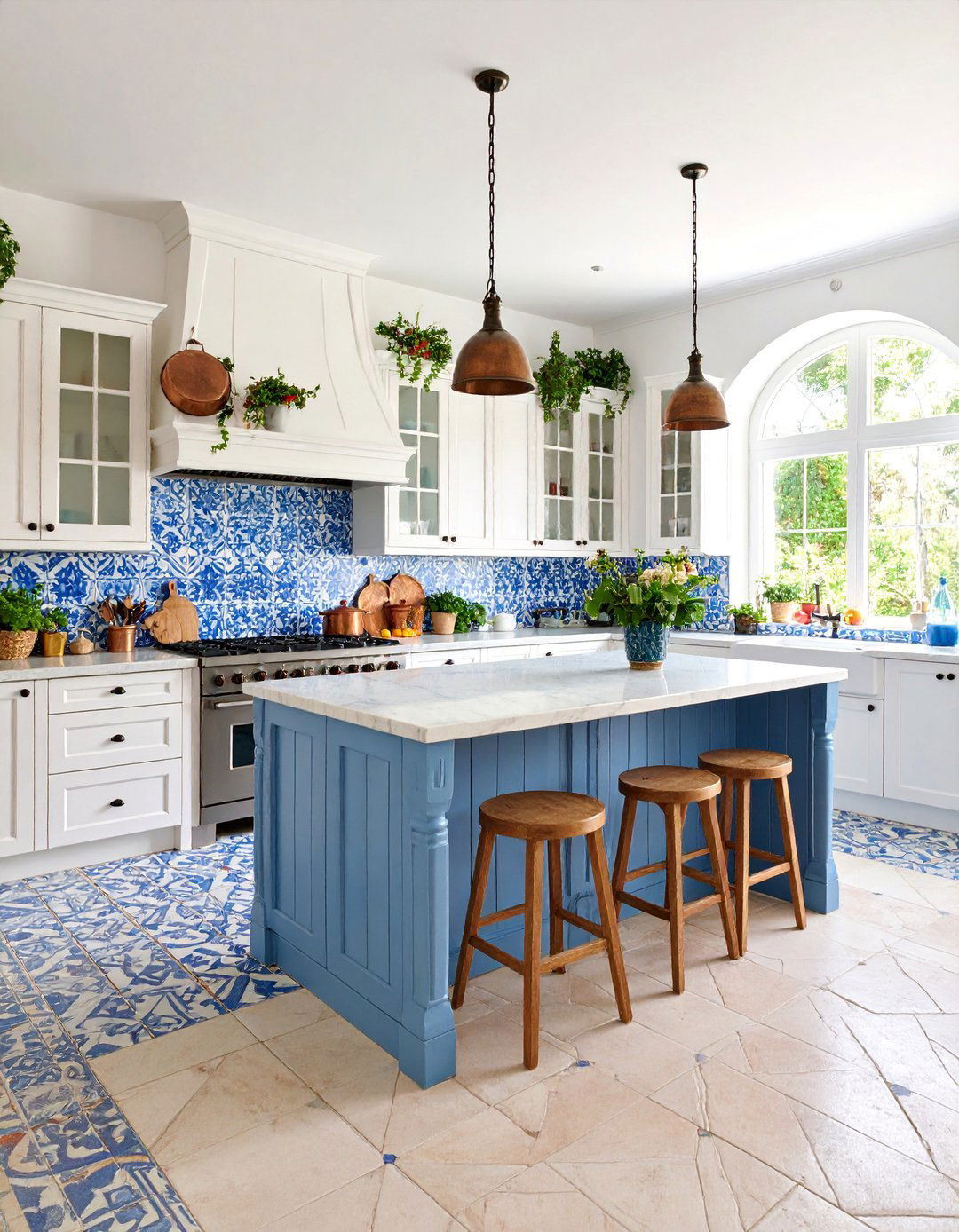 Sicilian Coastal Kitchen with Blue Ceramic Accents - 25 Italian Kitchen Design Ideas