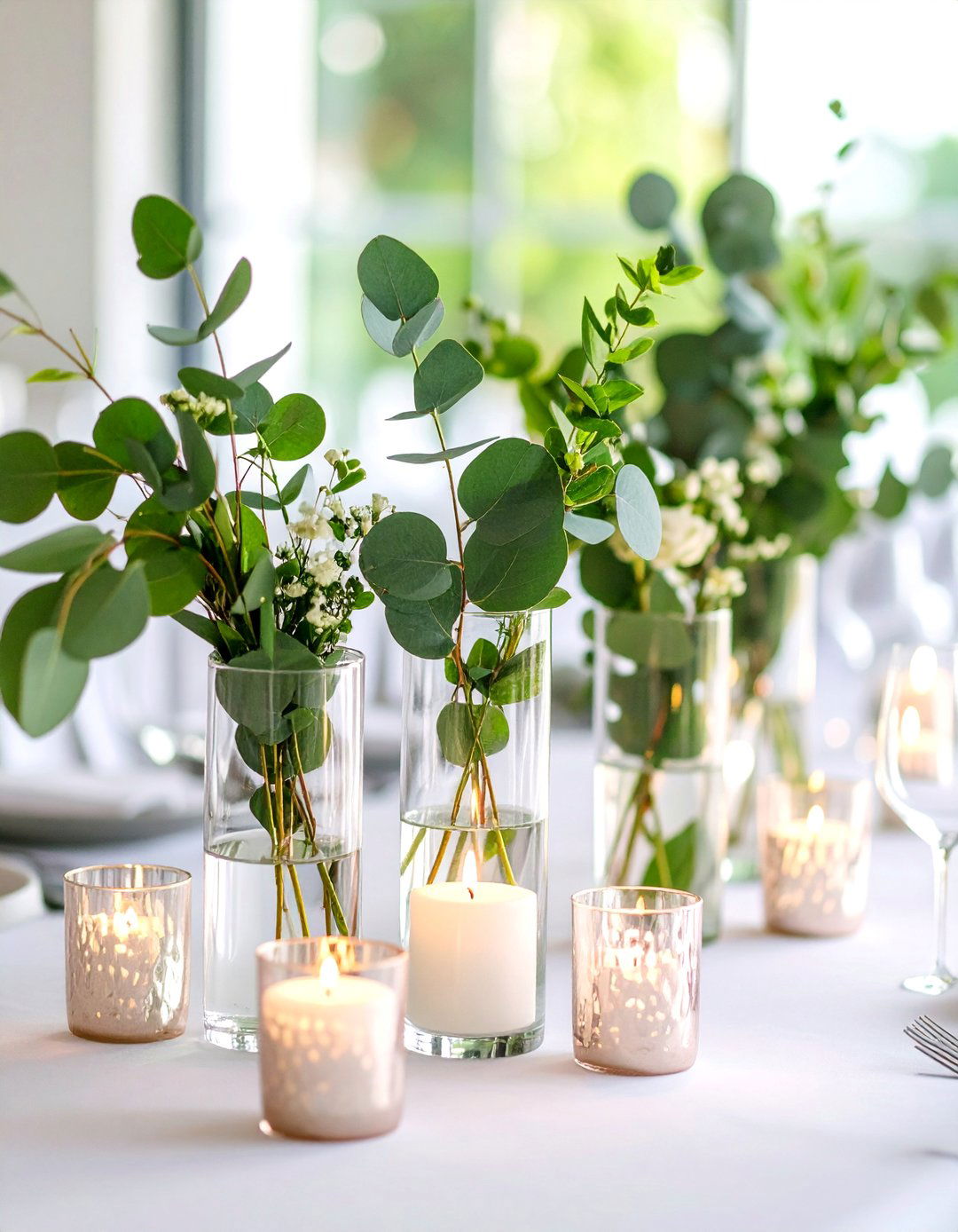 Silver Dollar Eucalyptus Glass Vase Centerpiece - 25 Eucalyptus Wedding Centerpieces