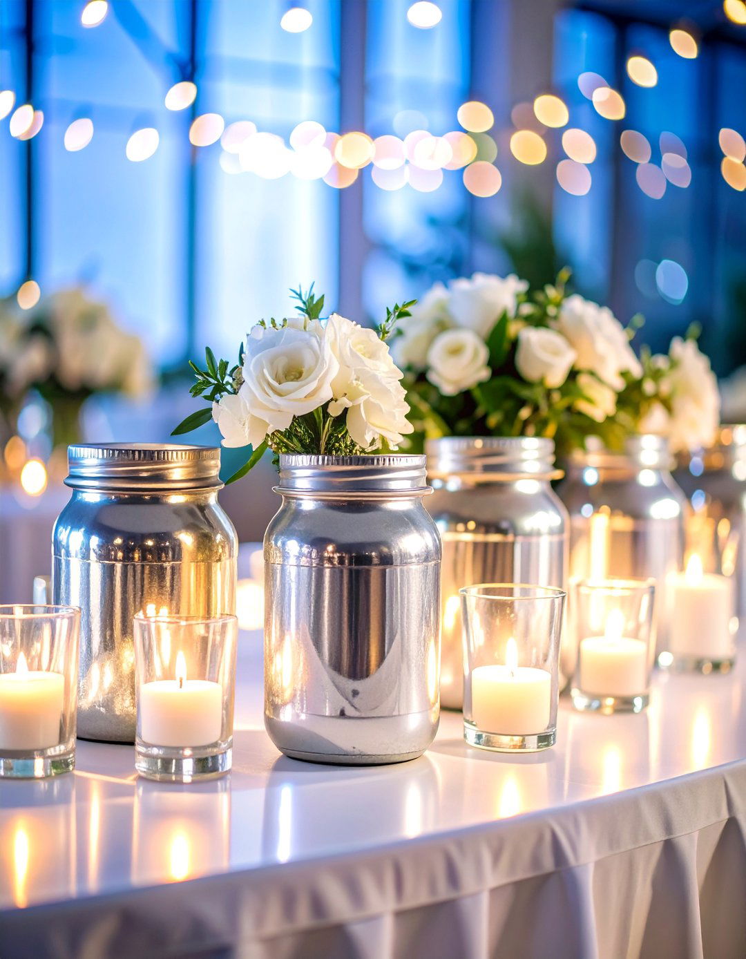 Silver Spray Paint Mason Jar Glamour - 25 Mason Jar Wedding Centerpieces