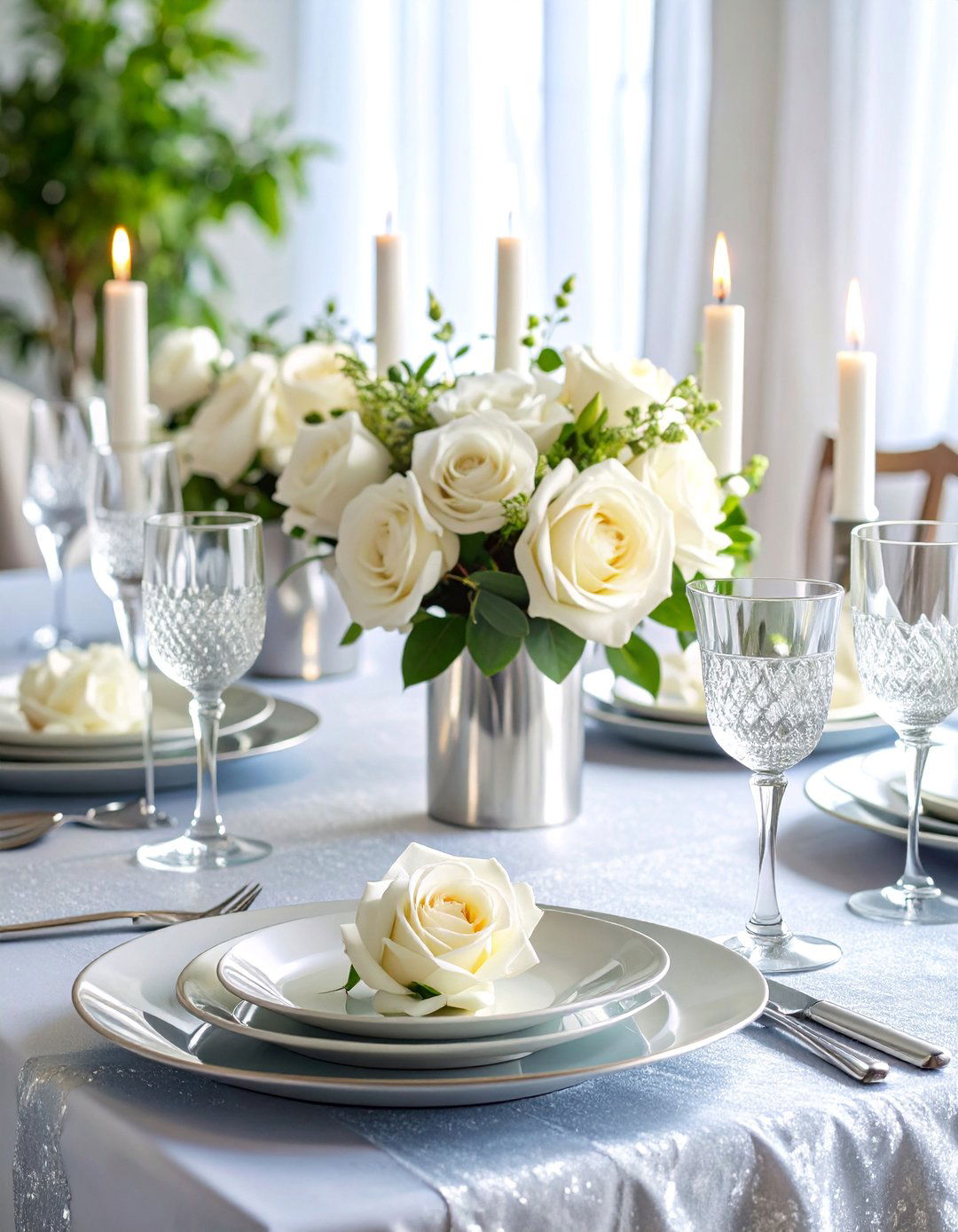 Silver Themed Elegant Dinner Party - 25 Wedding Anniversary Ideas