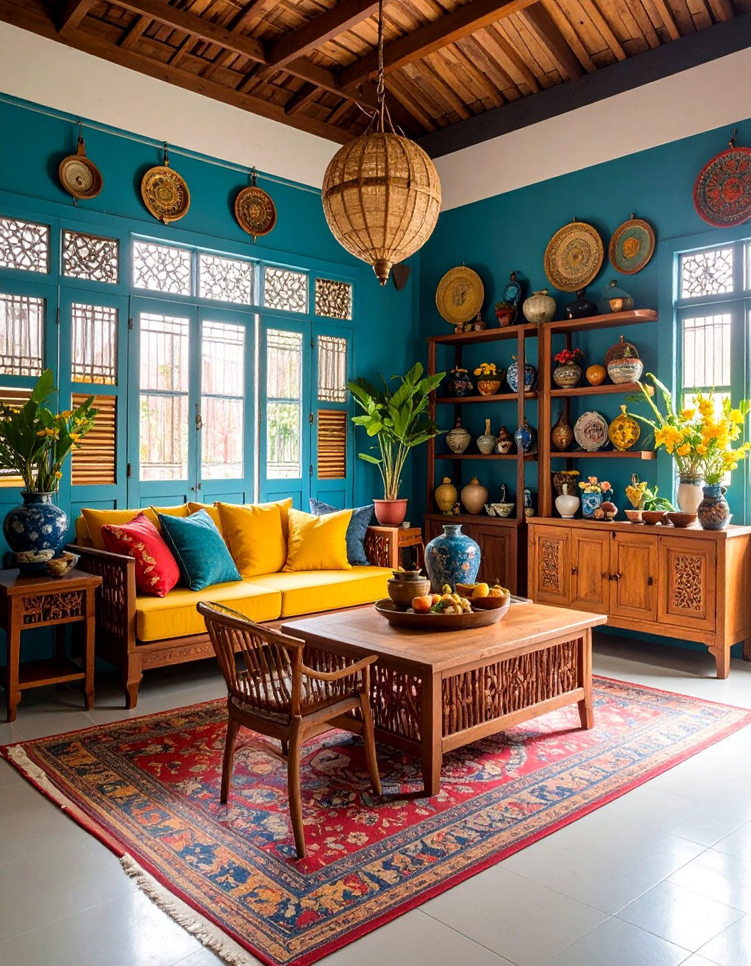 Singapore Shophouse Living Room with Peranakan Influences - 25 Asian Living Room Ideas