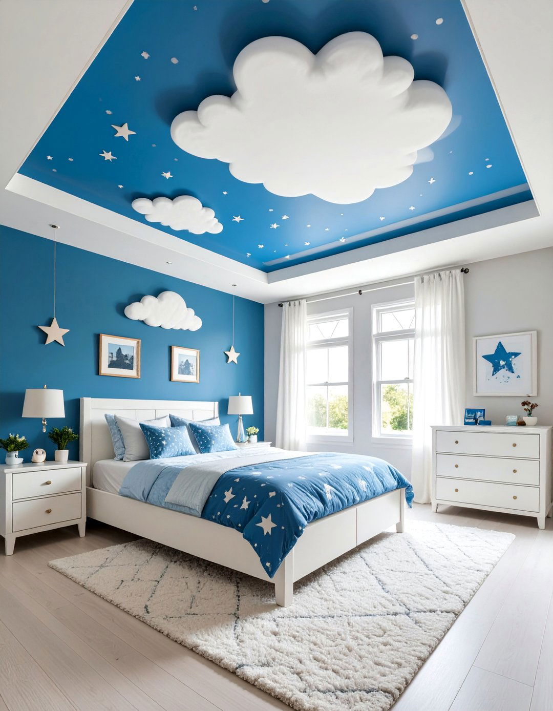 Sky Blue Ceiling with Cloud Details - 25 Blue Accent Wall Ideas