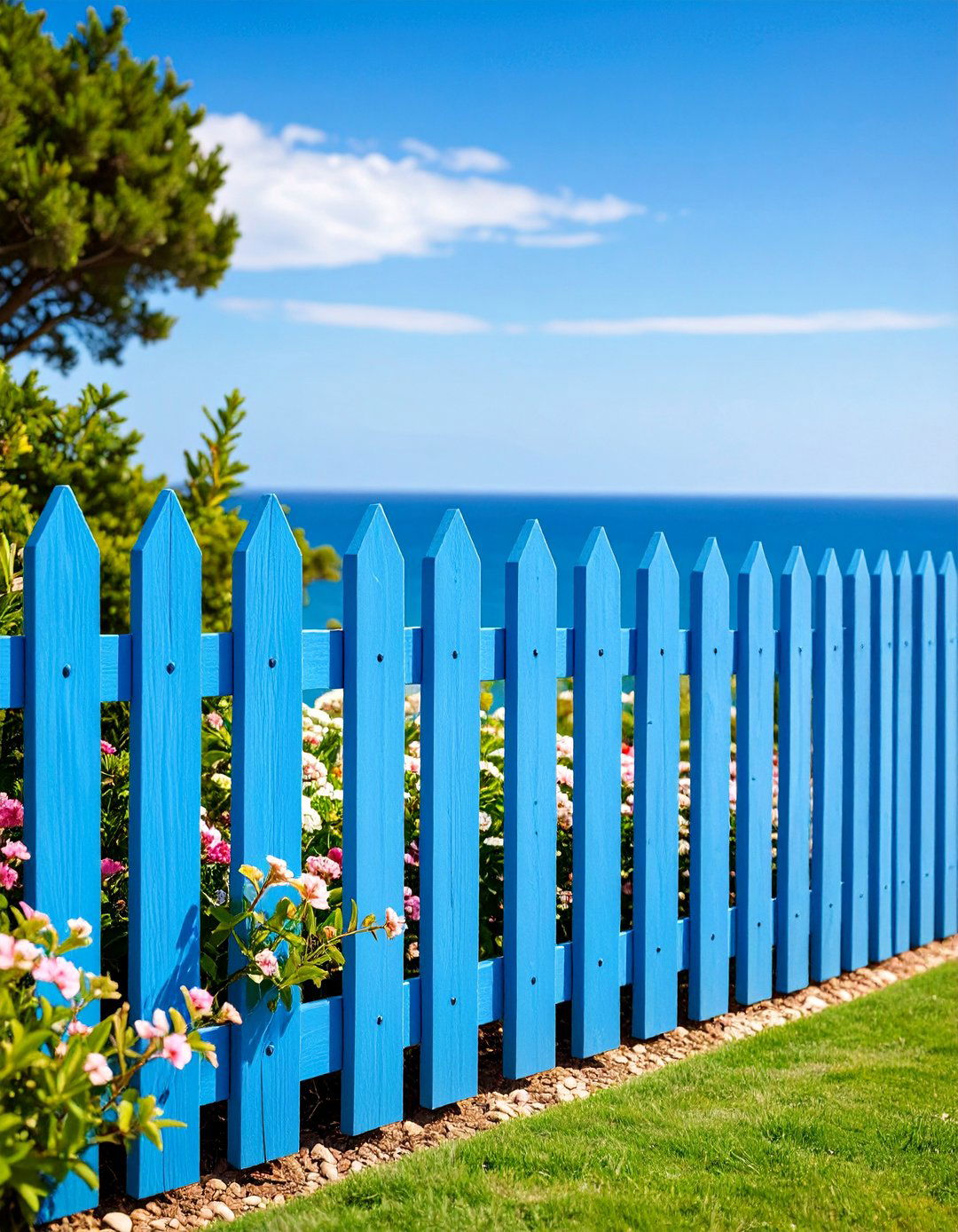 Sky Blue Fence with Cheerful Summer Vibes - 25 Garden Fence Colour Ideas