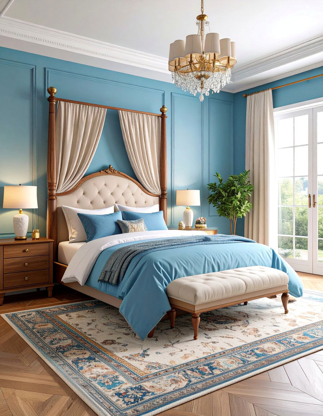 Sky Blue Traditional Four Poster Elegance - 25 Sky Blue Bedroom Ideas