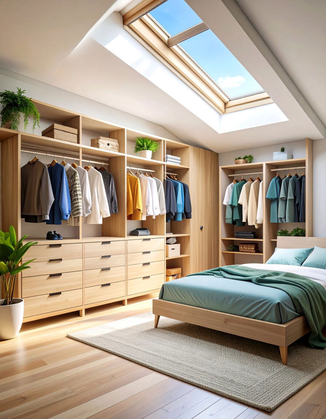 Skylight Enhanced Natural Storage Space - 25 Sloped Ceiling Closet Ideas