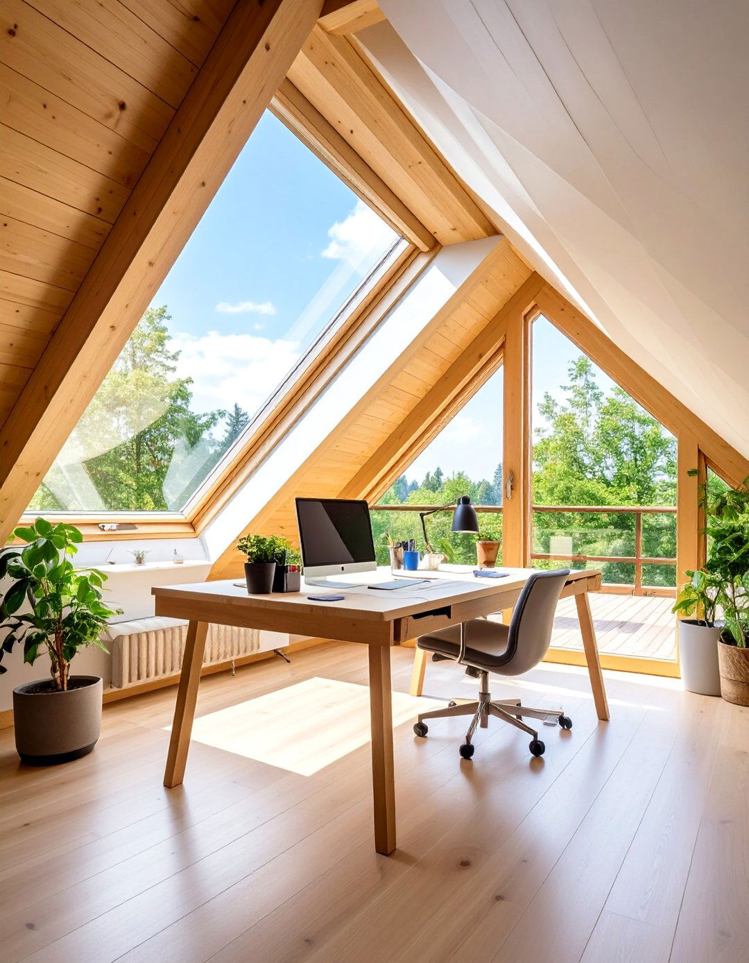Skylight Focused Attic Office with Natural Illumination - 25 Loft Office Ideas