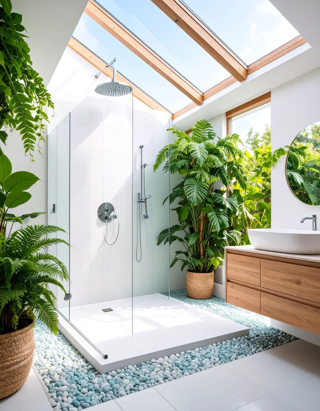 Skylight Illuminated Double Shower Atrium - 25 Double Shower Ideas