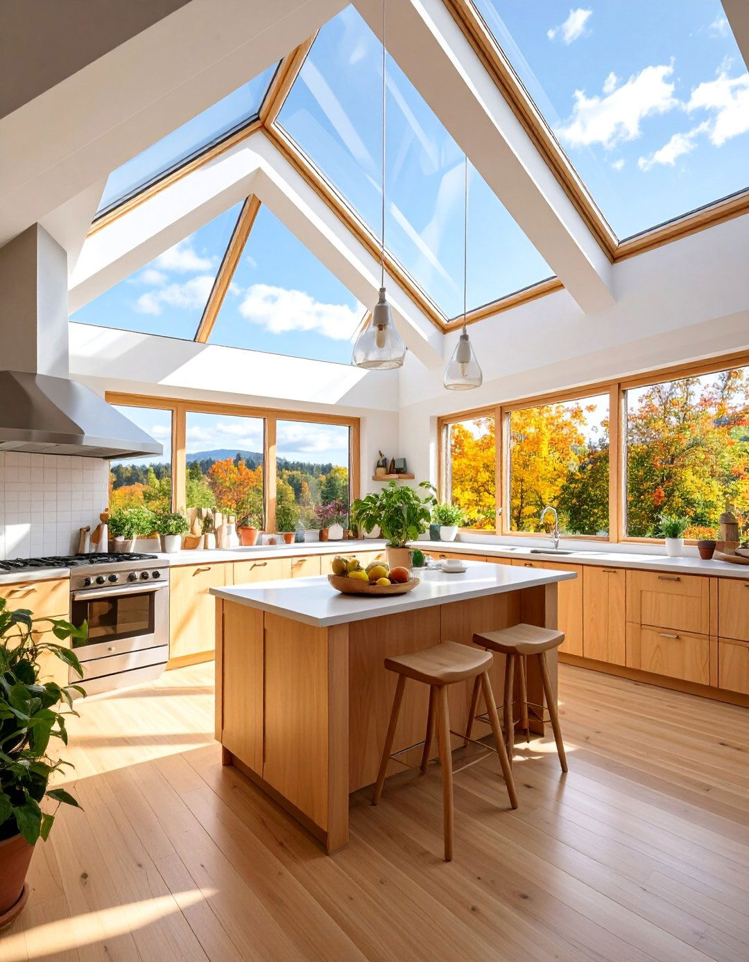 Skylight Illuminated Kitchen with Natural Light Focus - 25 Natural Kitchen Design Ideas