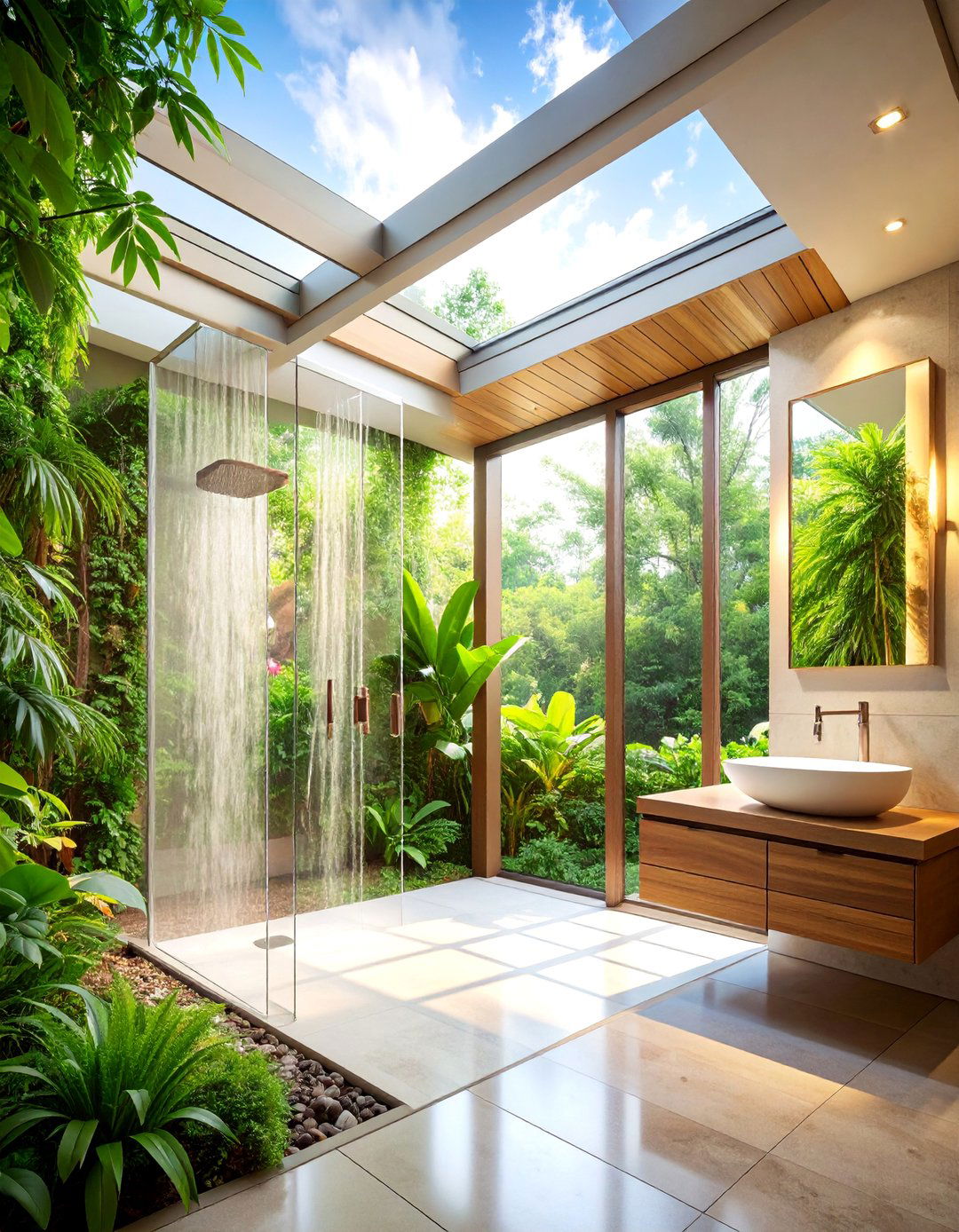 Skylight Natural Light Integration - 25 Shower Lighting Ideas
