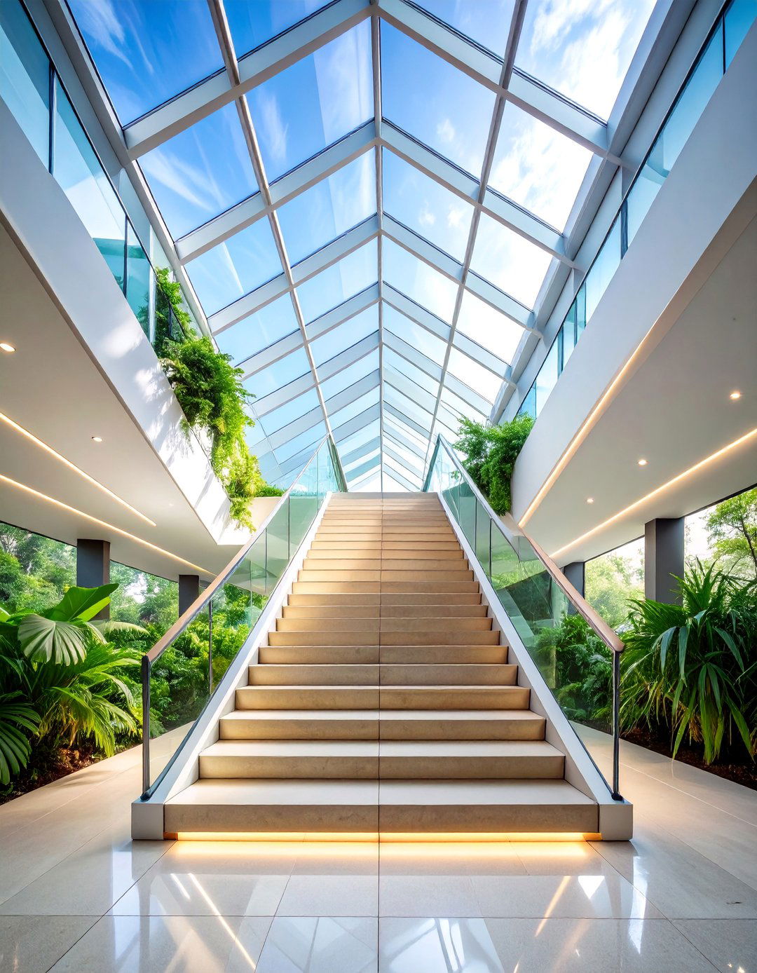 Skylight Staircase Lighting with Natural Integration - 25 Staircase Lighting Ideas