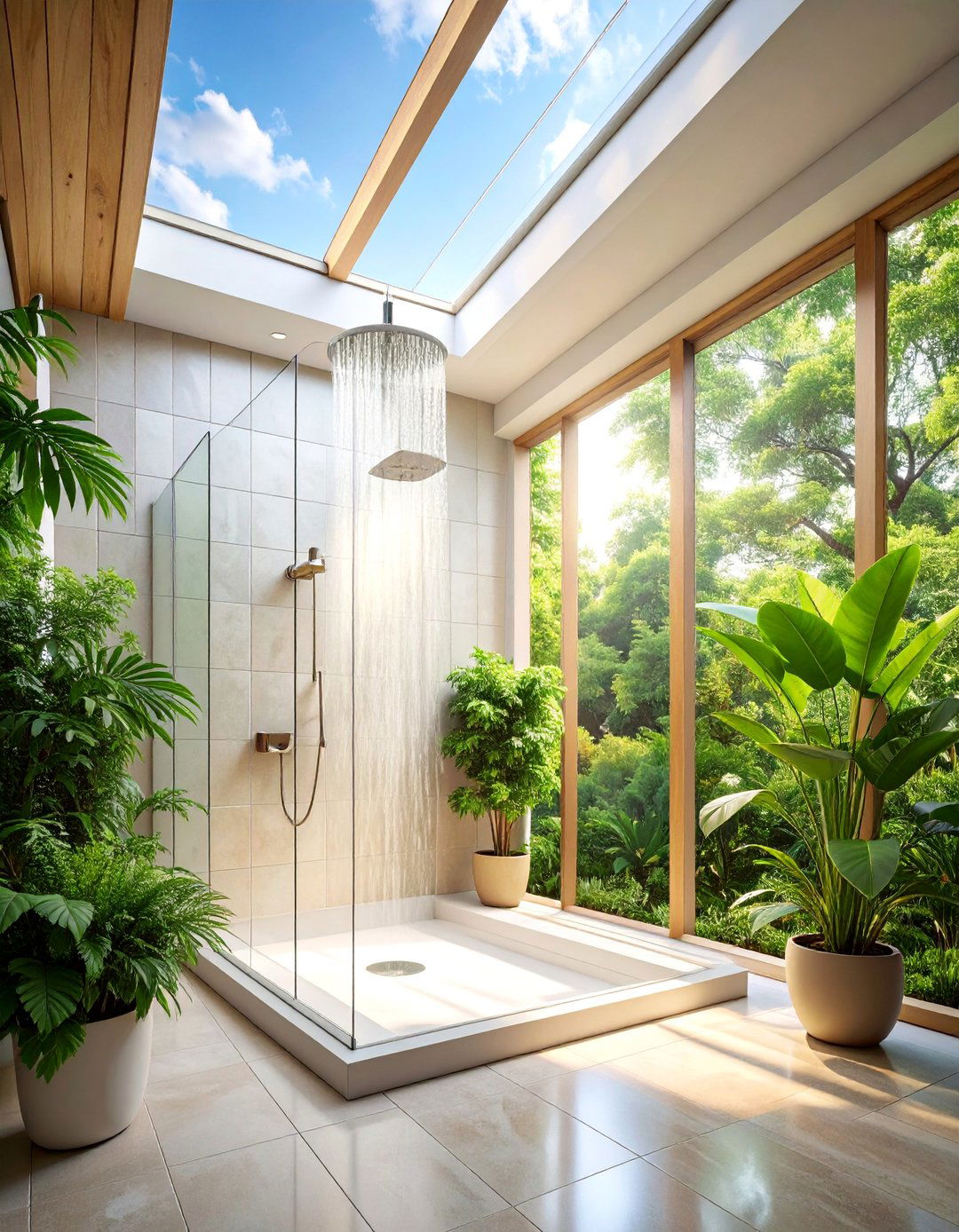 Skylight Walk in Shower with Natural Illumination - 25 Small Bathroom Walk-in Shower Ideas
