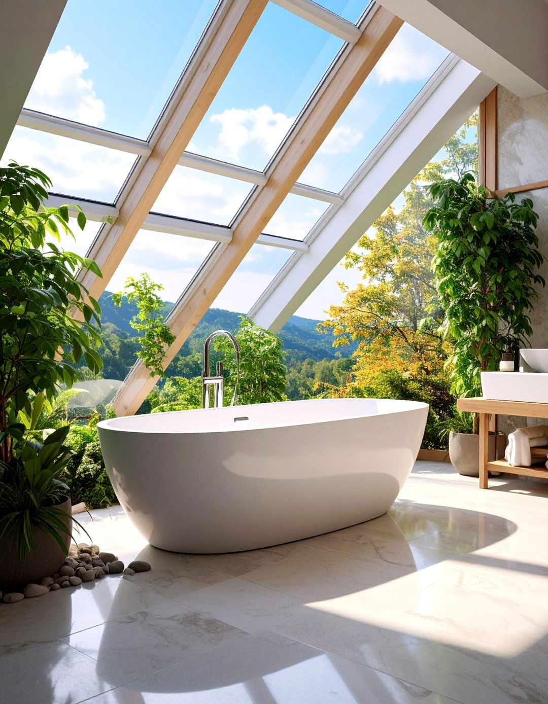 Skylighted Bathing Sanctuary - 25 Japandi Bathroom Ideas