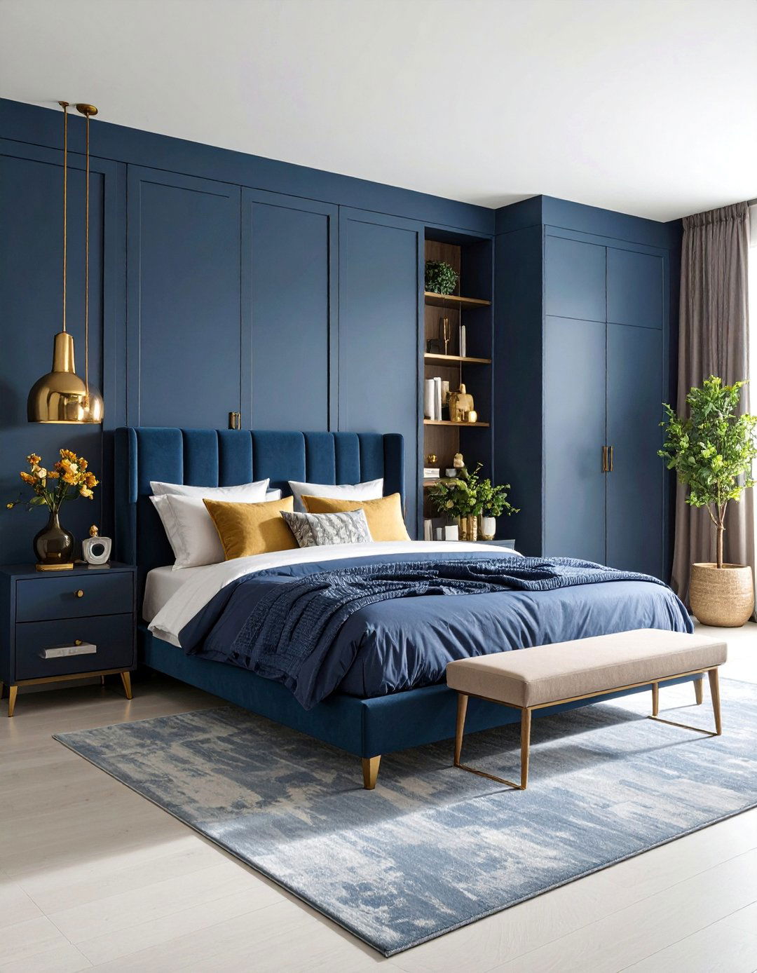 Slate Blue Bedroom with Charcoal Grey Built ins - 25 Blue and Grey Bedroom Ideas