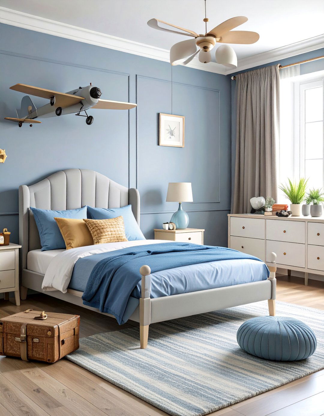 Slate Blue Boys Bedroom with Vintage Aviation Theme - 25 Boys Room Paint Ideas