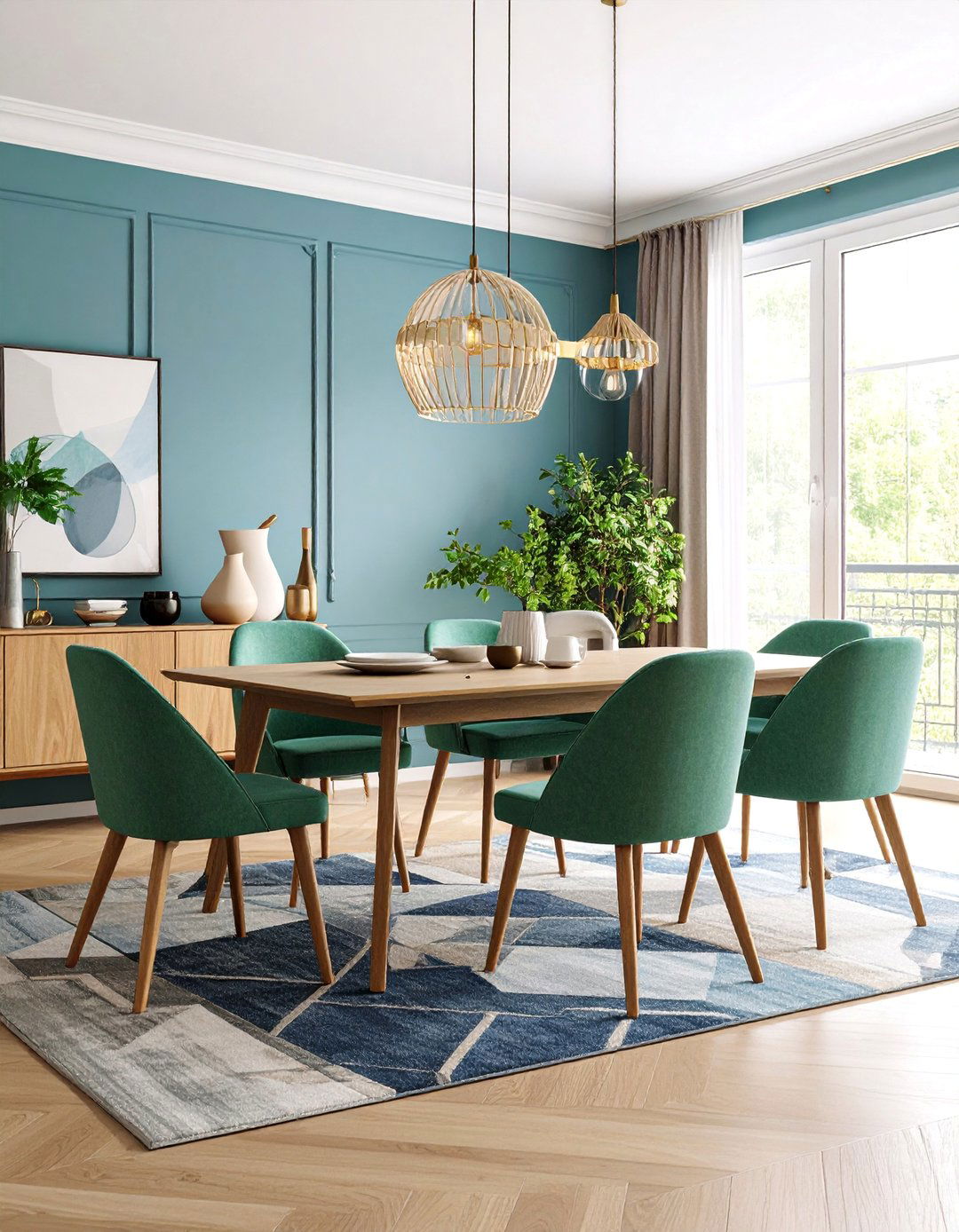 Slate Blue Contemporary Dining Room with Clean Lines - 25 Blue Dining Room Ideas