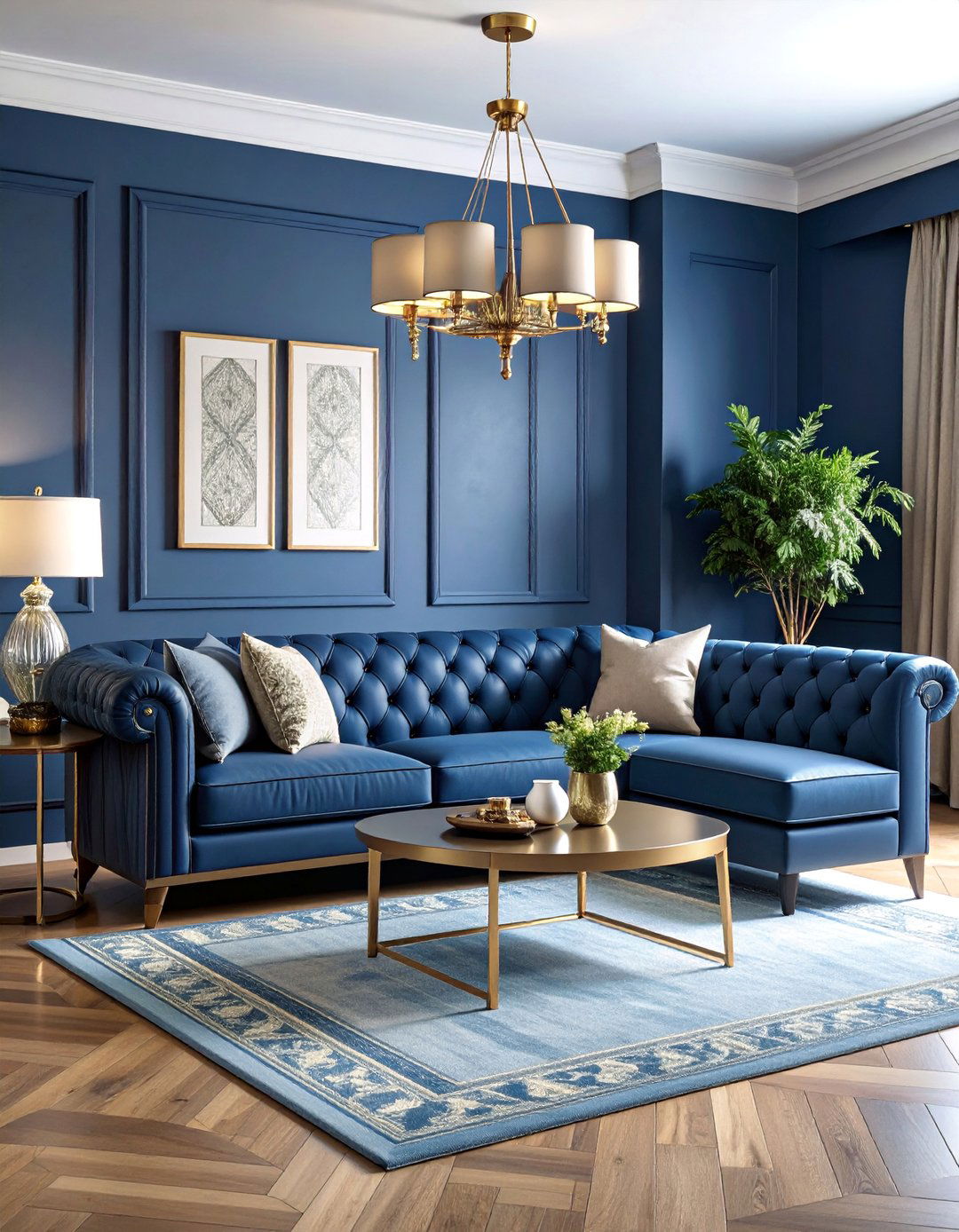 Slate Blue Contemporary Living Room with Monochromatic Scheme - 25 Blue Living Room Ideas