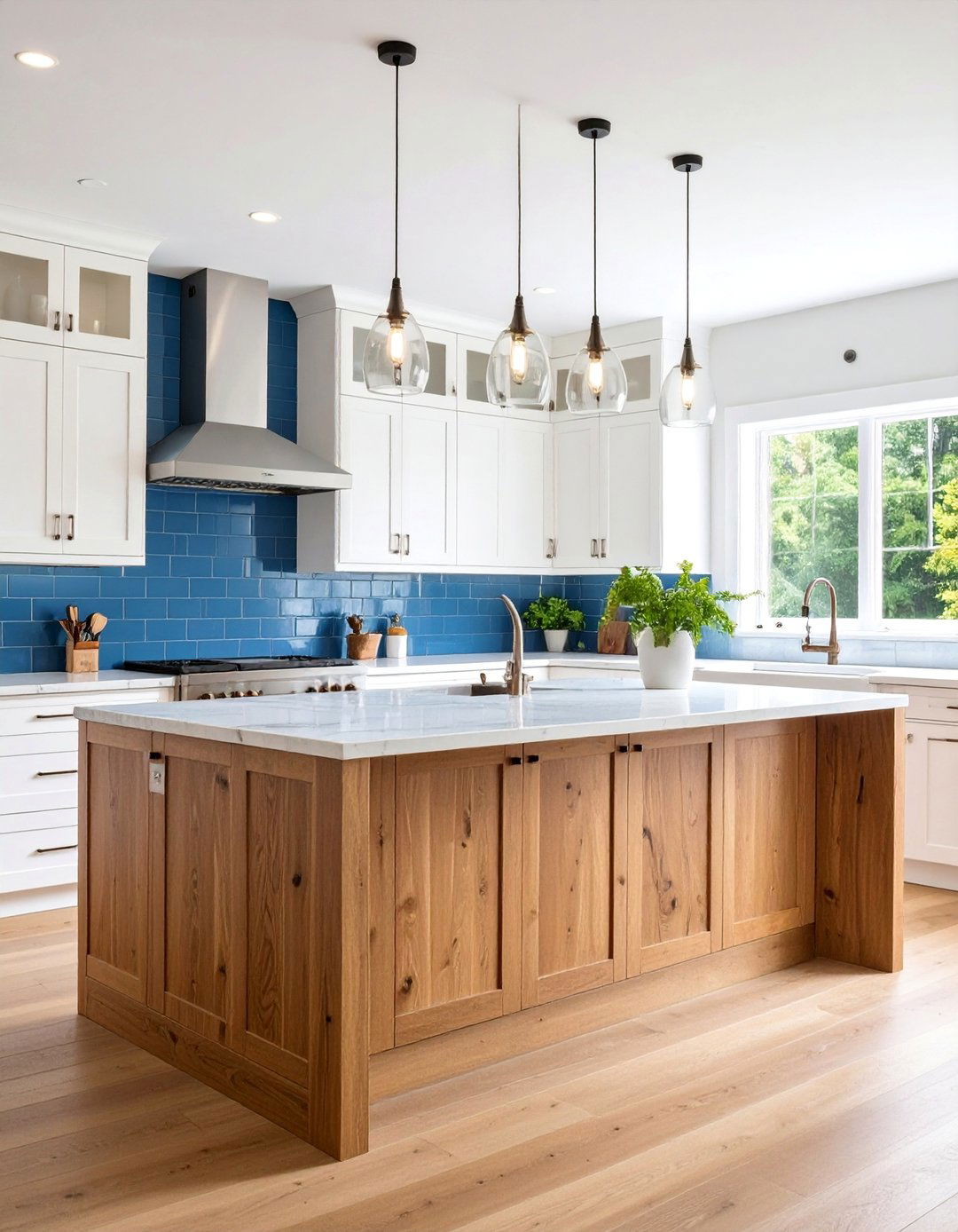 Slate Blue Kitchen Backsplash with Modern Elements - 25 Blue Accent Wall Ideas