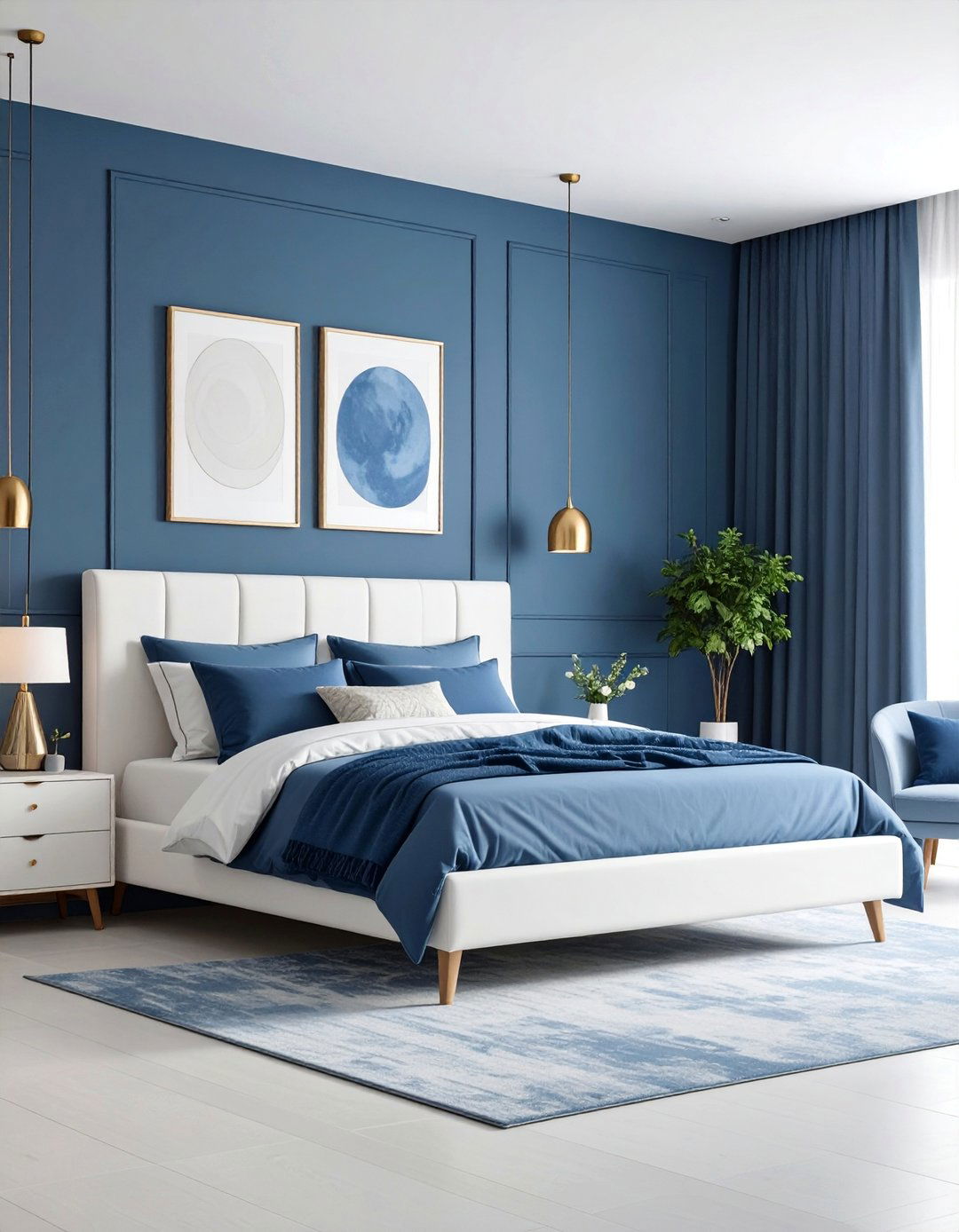 Slate Blue Minimalist Haven with Clean Lines - 25 Moody Blue Bedroom Ideas