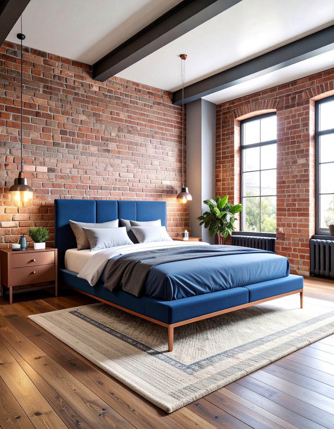 Slate Blue and Rose Gold Industrial Chic Bedroom - 25 Blue and Gold Bedroom Ideas