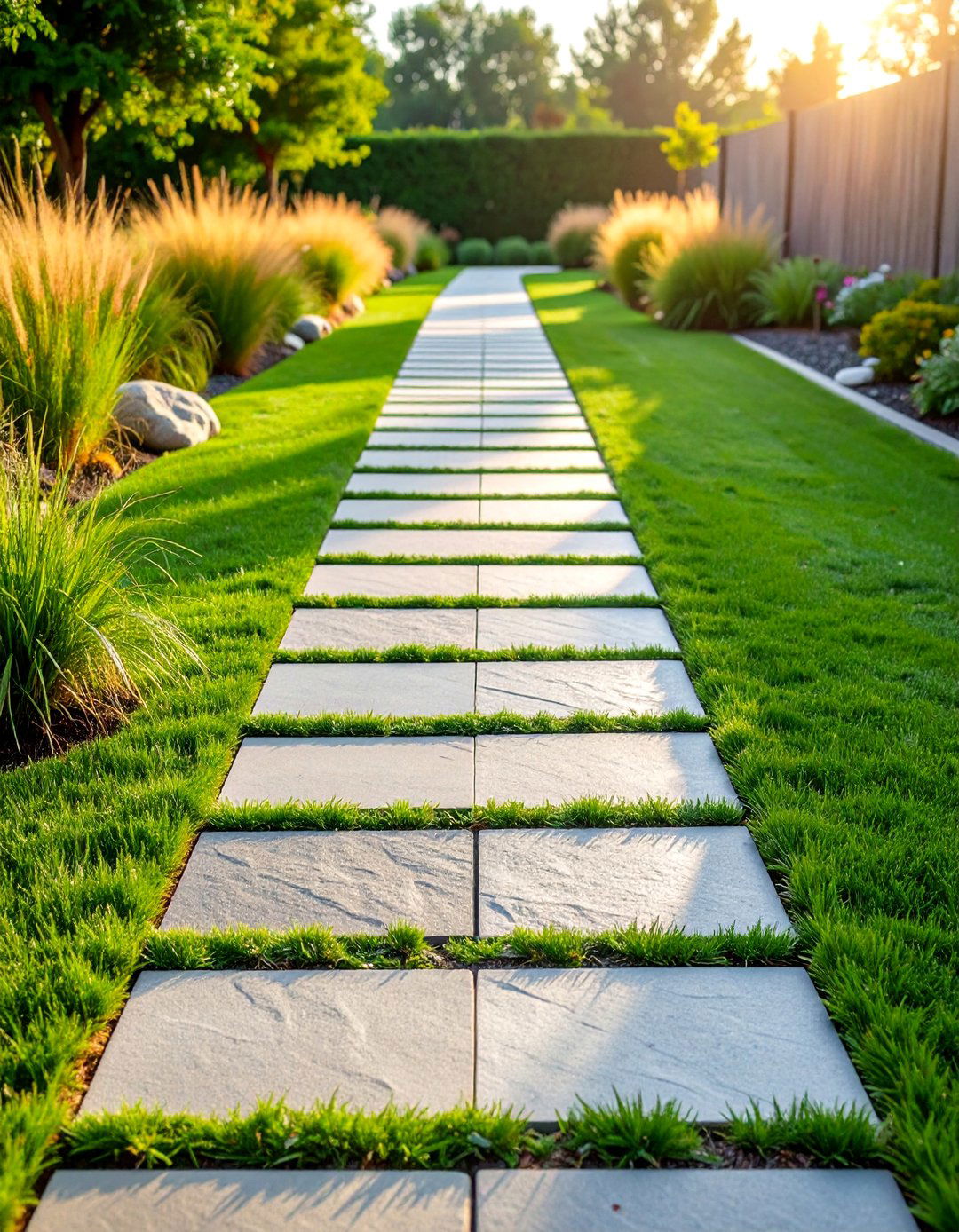 Slate Chips Path with Ornamental Grass Borders - 25 Garden Path Ideas