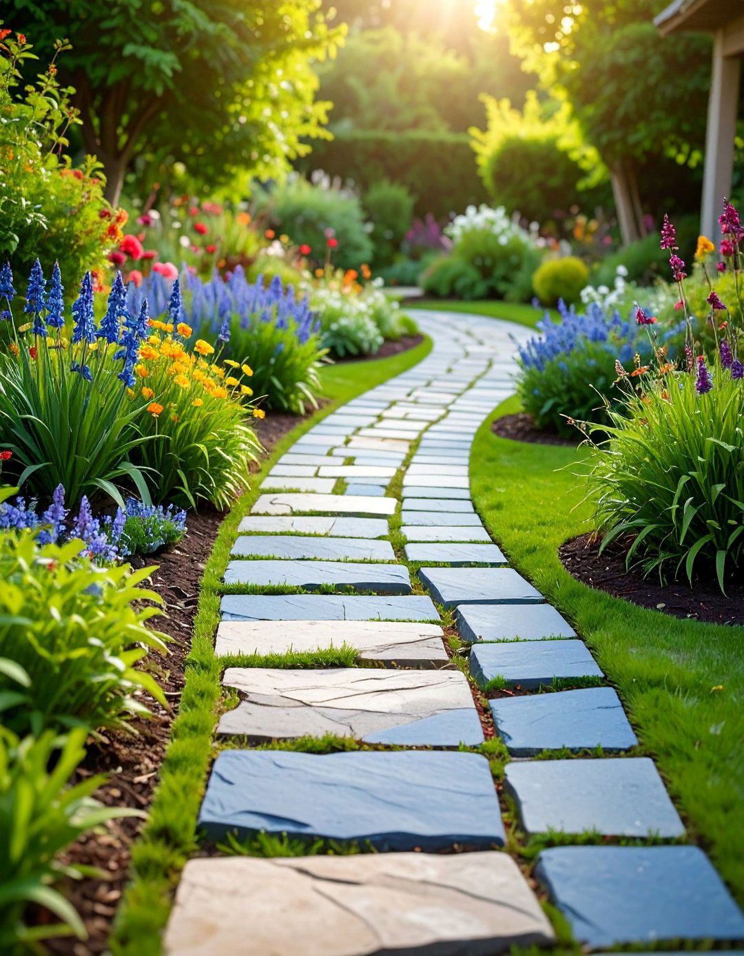 Slate Crazy Paving Informal Style - 25 Stone Walkway Ideas