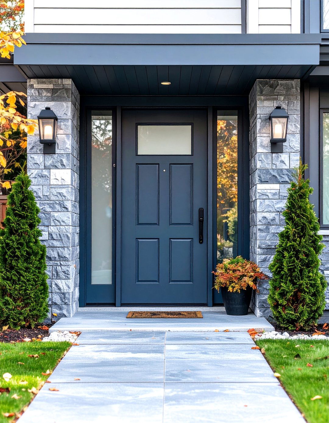 Slate Grey Front Door with Frosted Glass Panels - 25 Grey Front Door Ideas